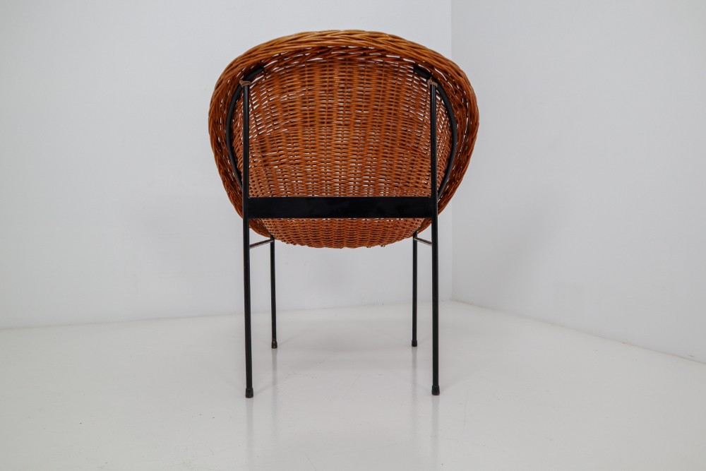 Pair of Two Wicker Midcentury Easy Chairs, France, 1960s