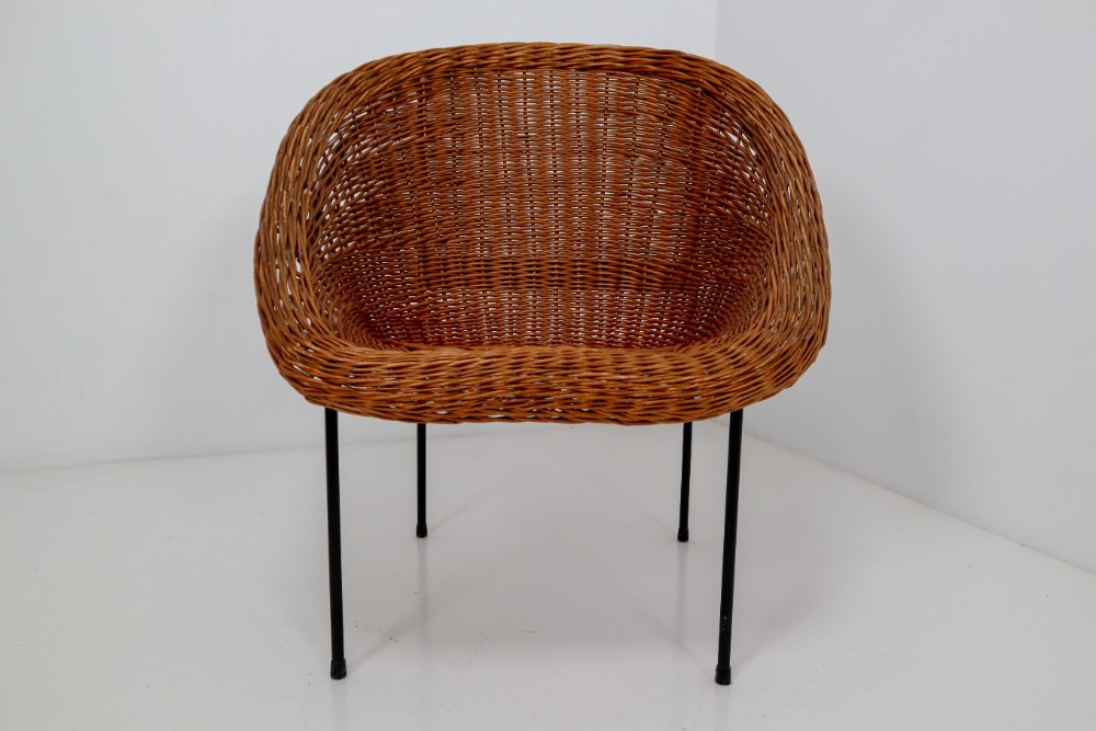 Pair of Two Wicker Midcentury Easy Chairs, France, 1960s