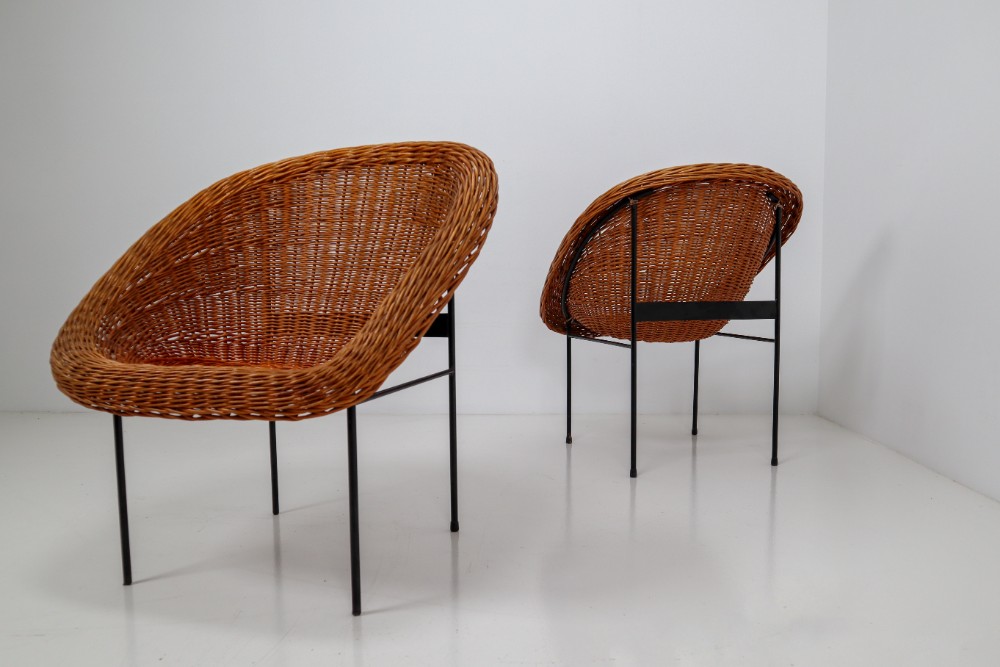 Pair of Two Wicker Midcentury Easy Chairs, France, 1960s