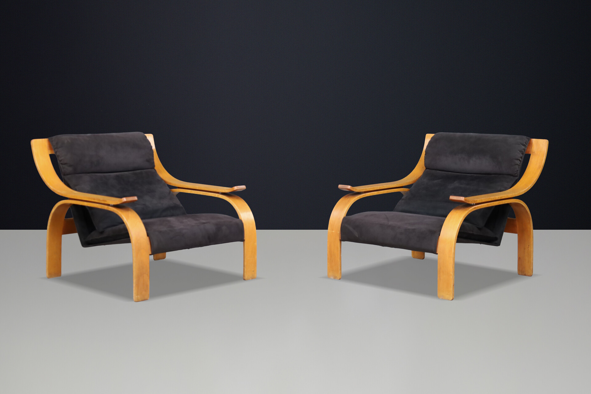 Pair of Woodline Lounge Chairs by Marco Zanuso for Arflex, Italy, 1960s Mid-20th century
