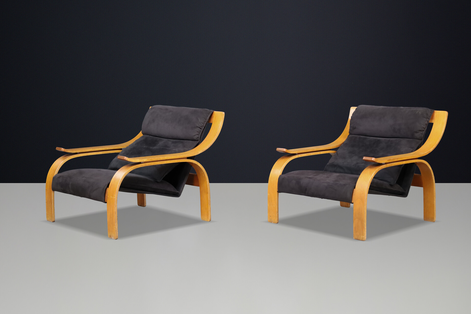 Pair of Woodline Lounge Chairs by Marco Zanuso for Arflex, Italy, 1960s Mid-20th century