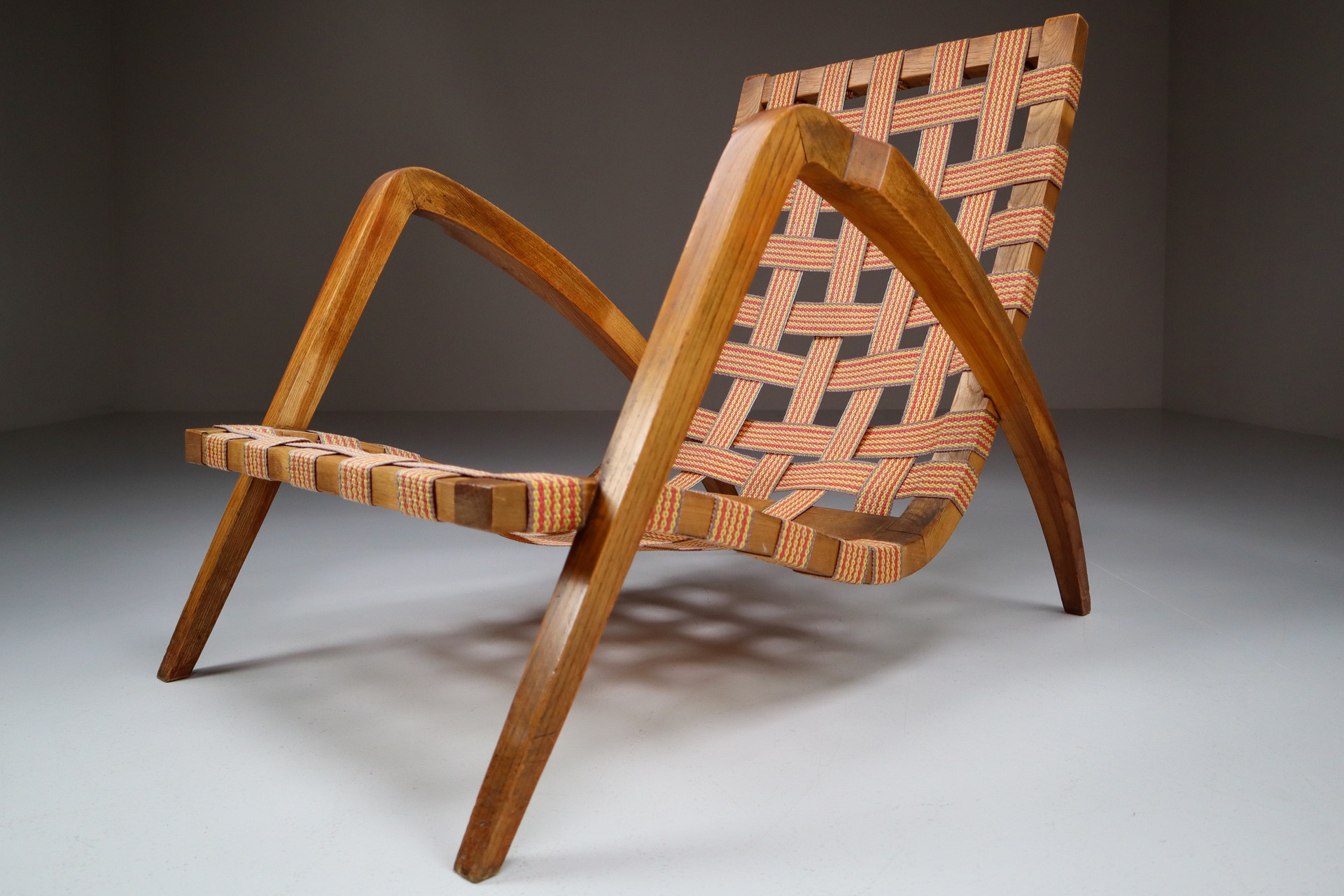 Pair Sculptural Walnut / boucle fabric Lounge chairs1930s Mid-20th century