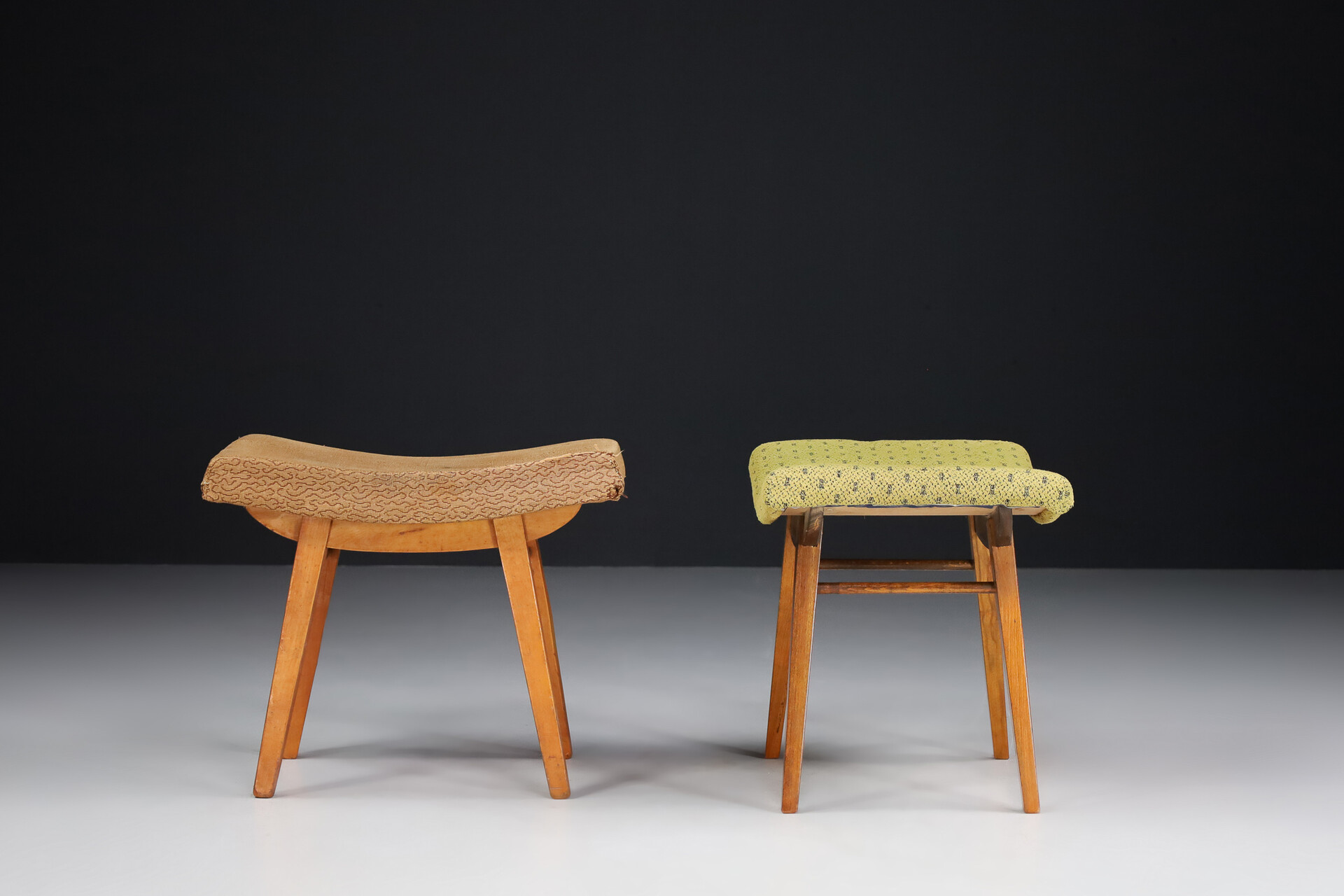 Pair stools With Original upholstery, France 1950s Mid-20th century