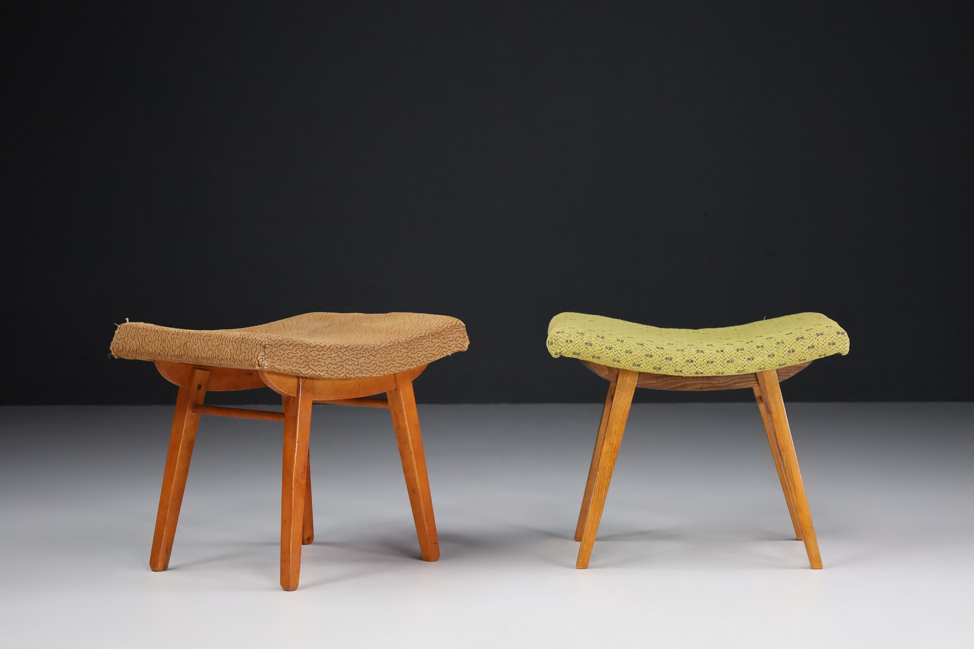 Pair stools With Original upholstery, France 1950s Mid-20th century