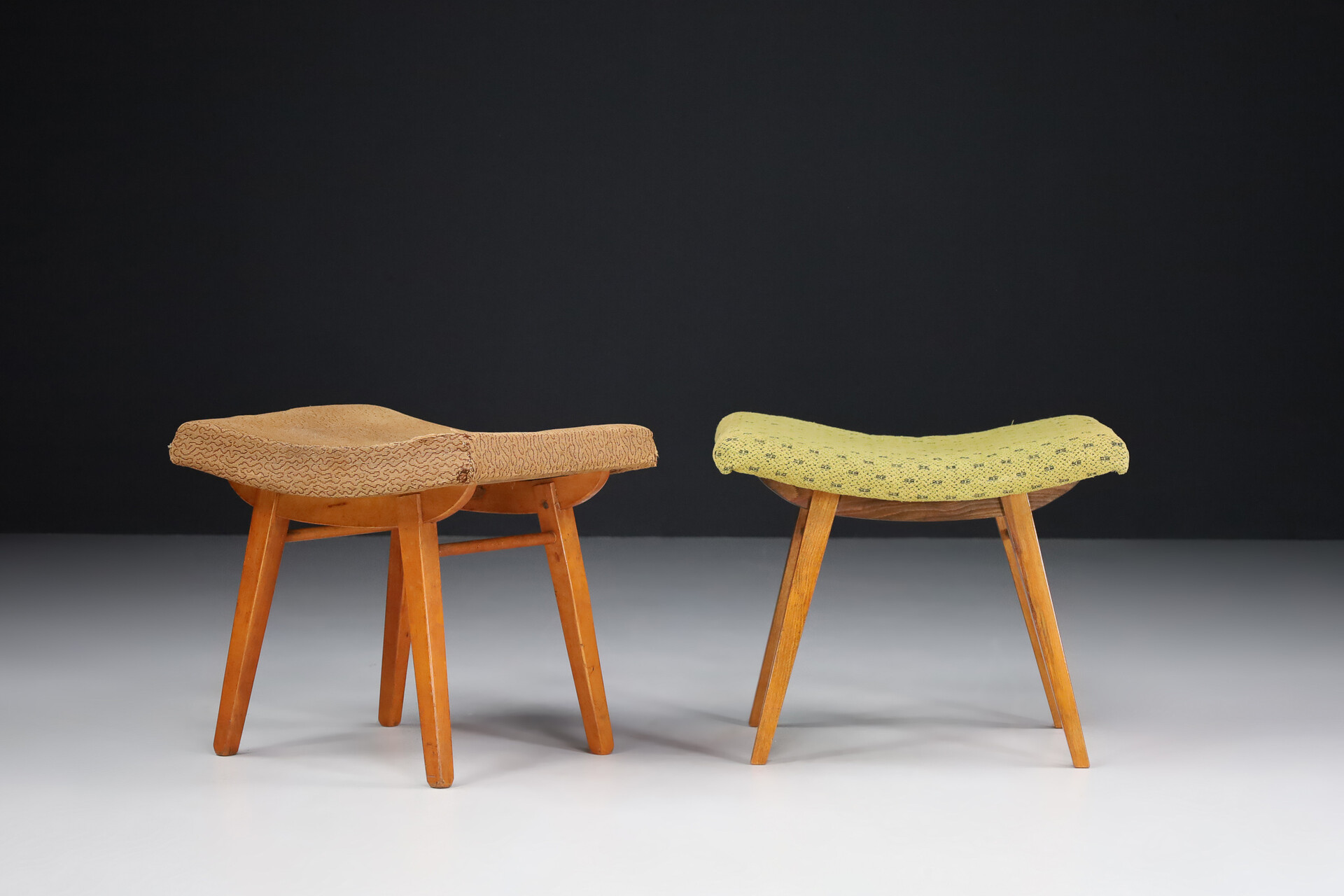 Pair stools With Original upholstery, France 1950s Mid-20th century