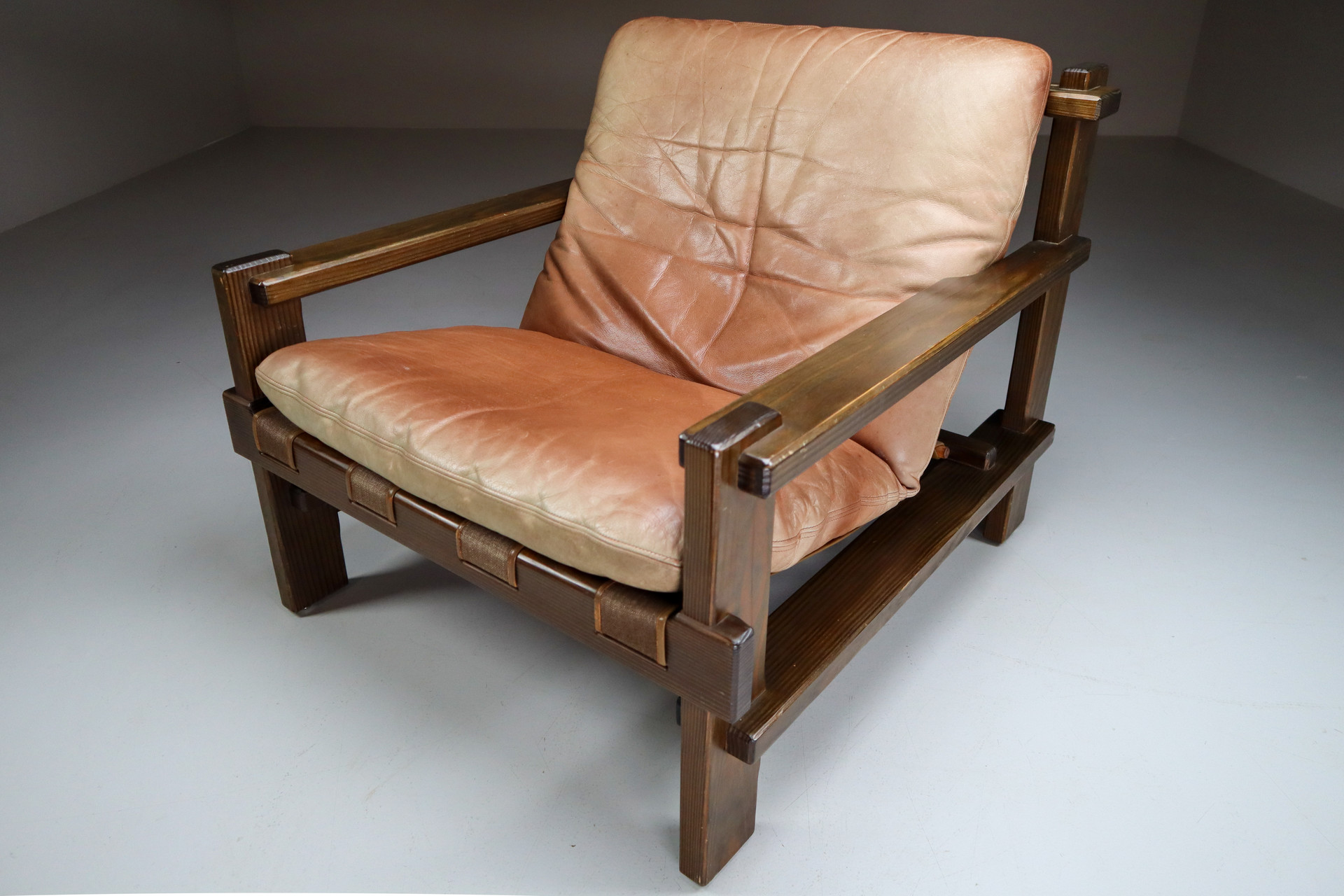 Patinated  Cognac Leather lounge Chair by Carl Straub Germany, 1960s Mid-20th century