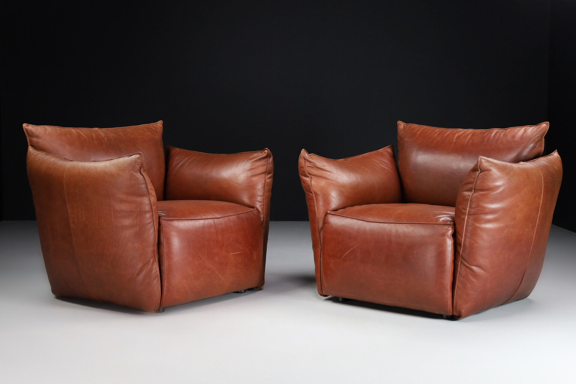 Patinated leather Armchairs, Germany 1980s Mid-20th century