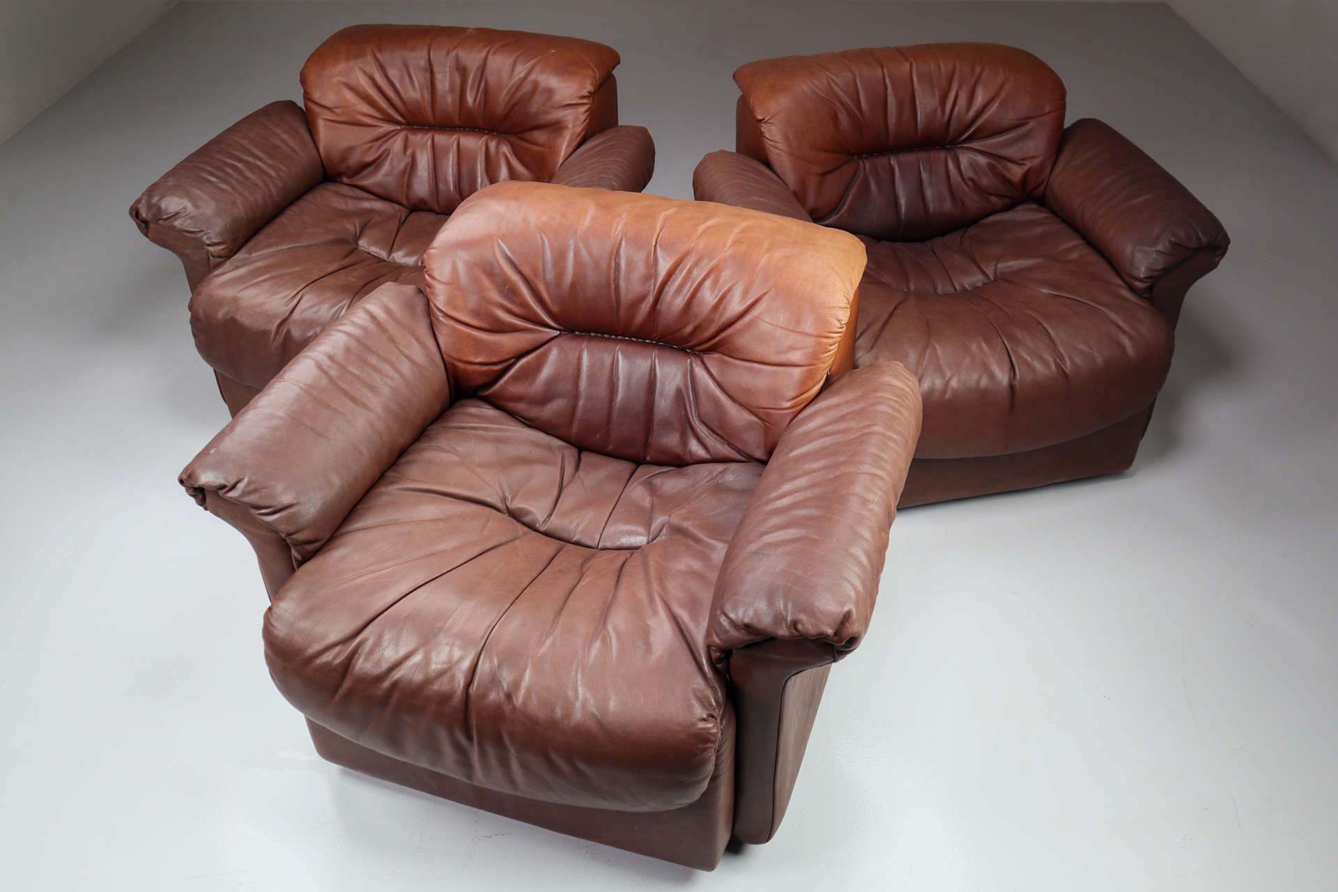 Patinated leather De Sede DS 14 Armchairs Switzerland 1970s Mid-20th century