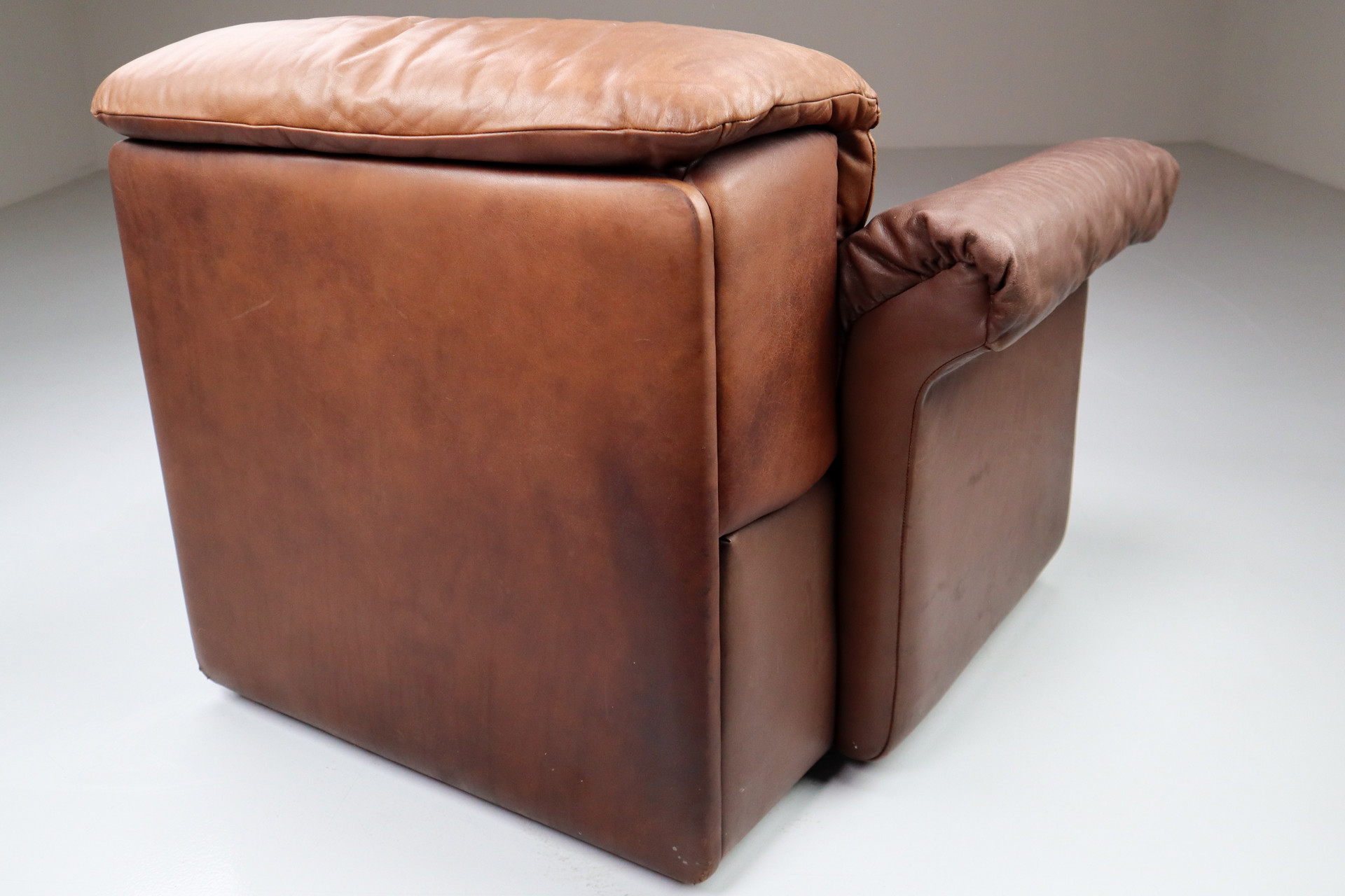 Patinated leather De Sede DS 14 Armchairs Switzerland 1970s Mid-20th century