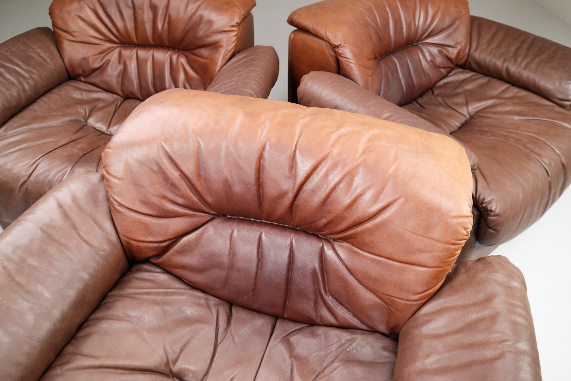 Patinated leather De Sede DS 14 Armchairs Switzerland 1970s Mid-20th century