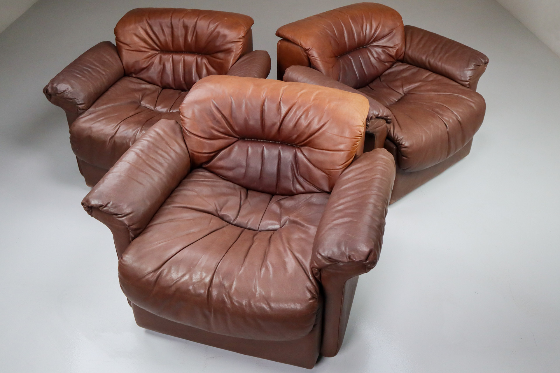 Patinated leather De Sede DS 14 Armchairs Switzerland 1970s Mid-20th century