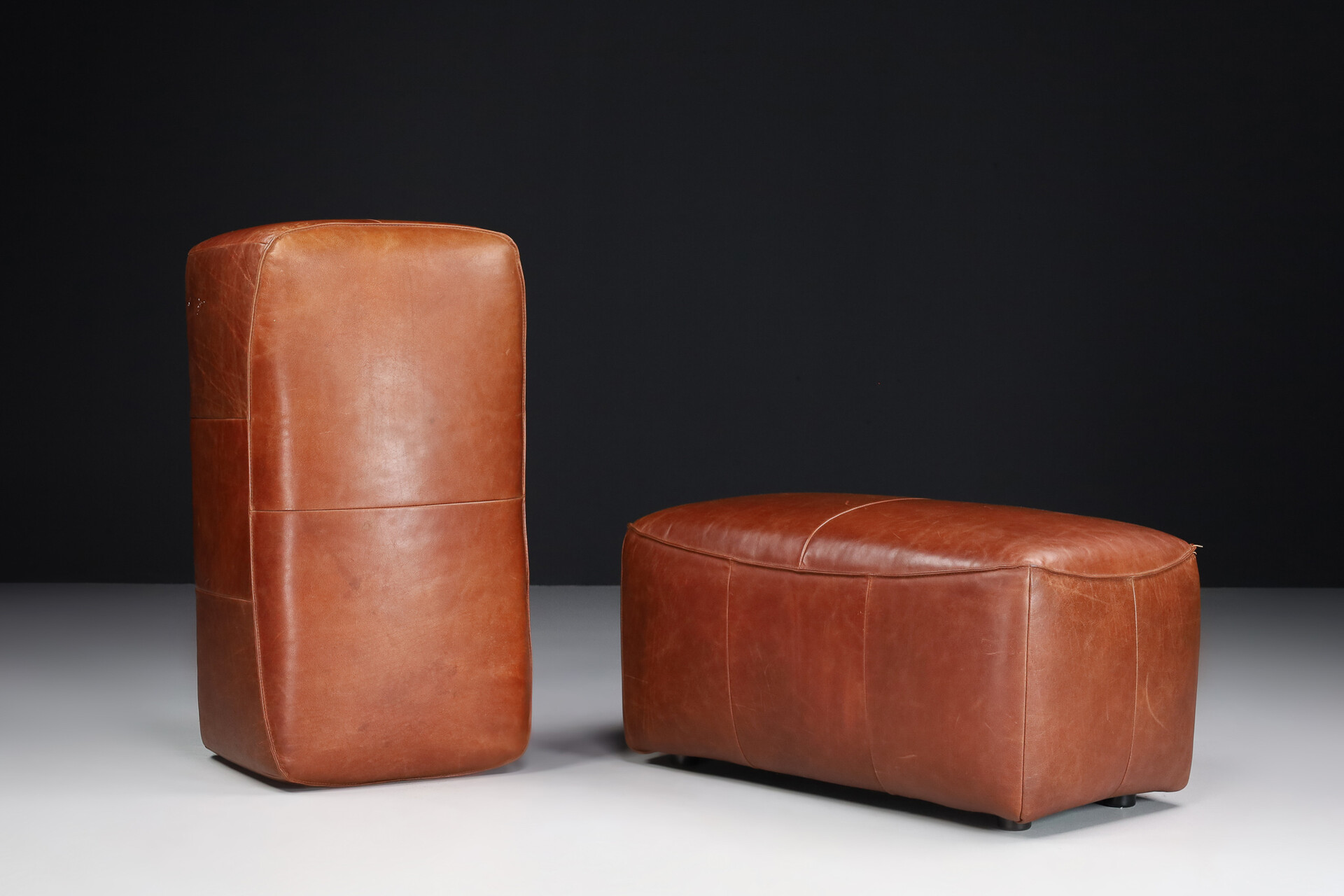 Patinated leather Ottoman, Germany 1980s Mid-20th century