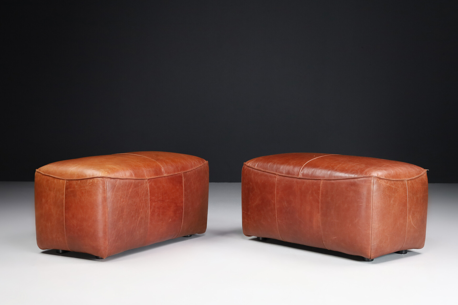 Patinated leather Ottoman, Germany 1980s Mid-20th century