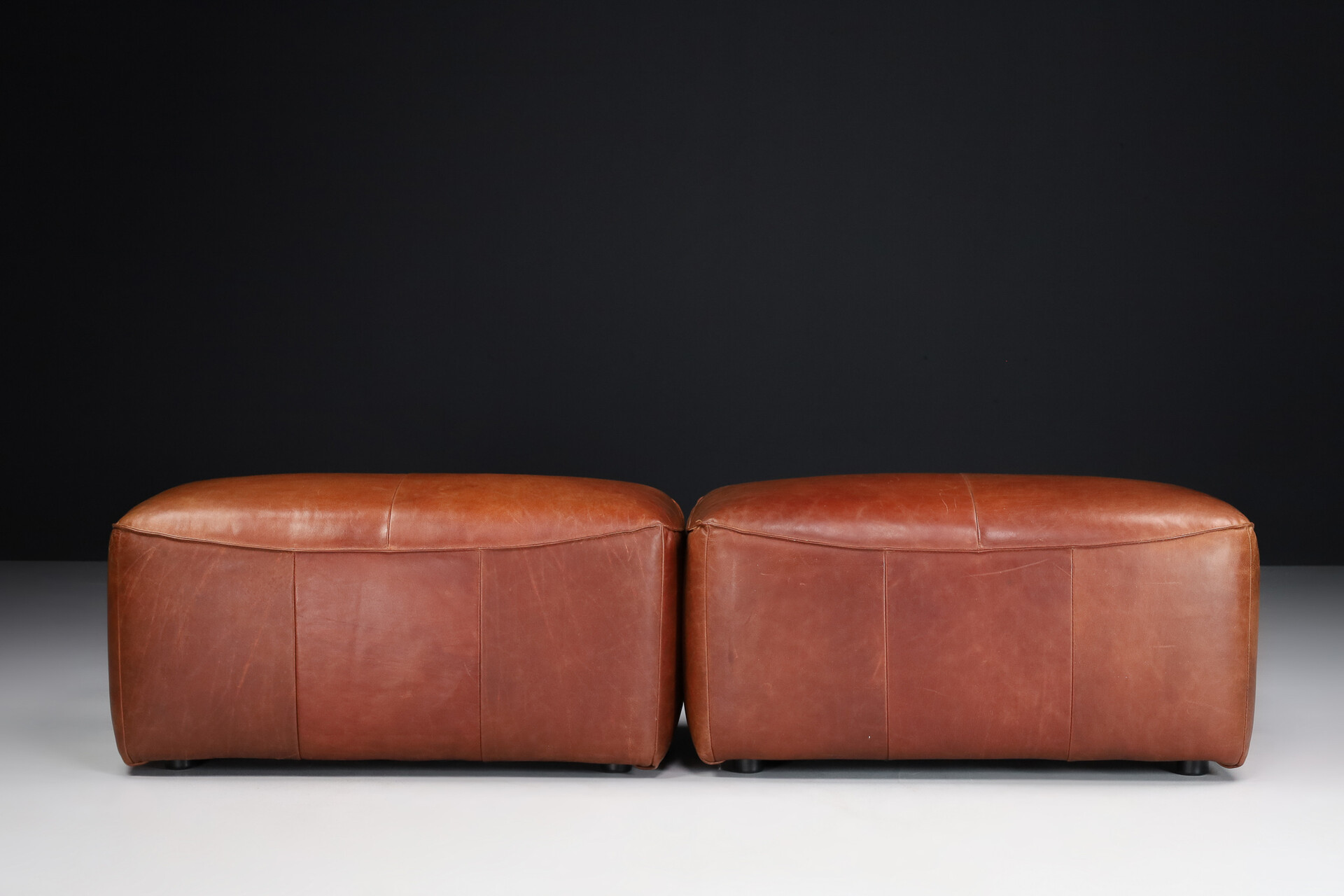 Patinated leather Ottoman, Germany 1980s Mid-20th century