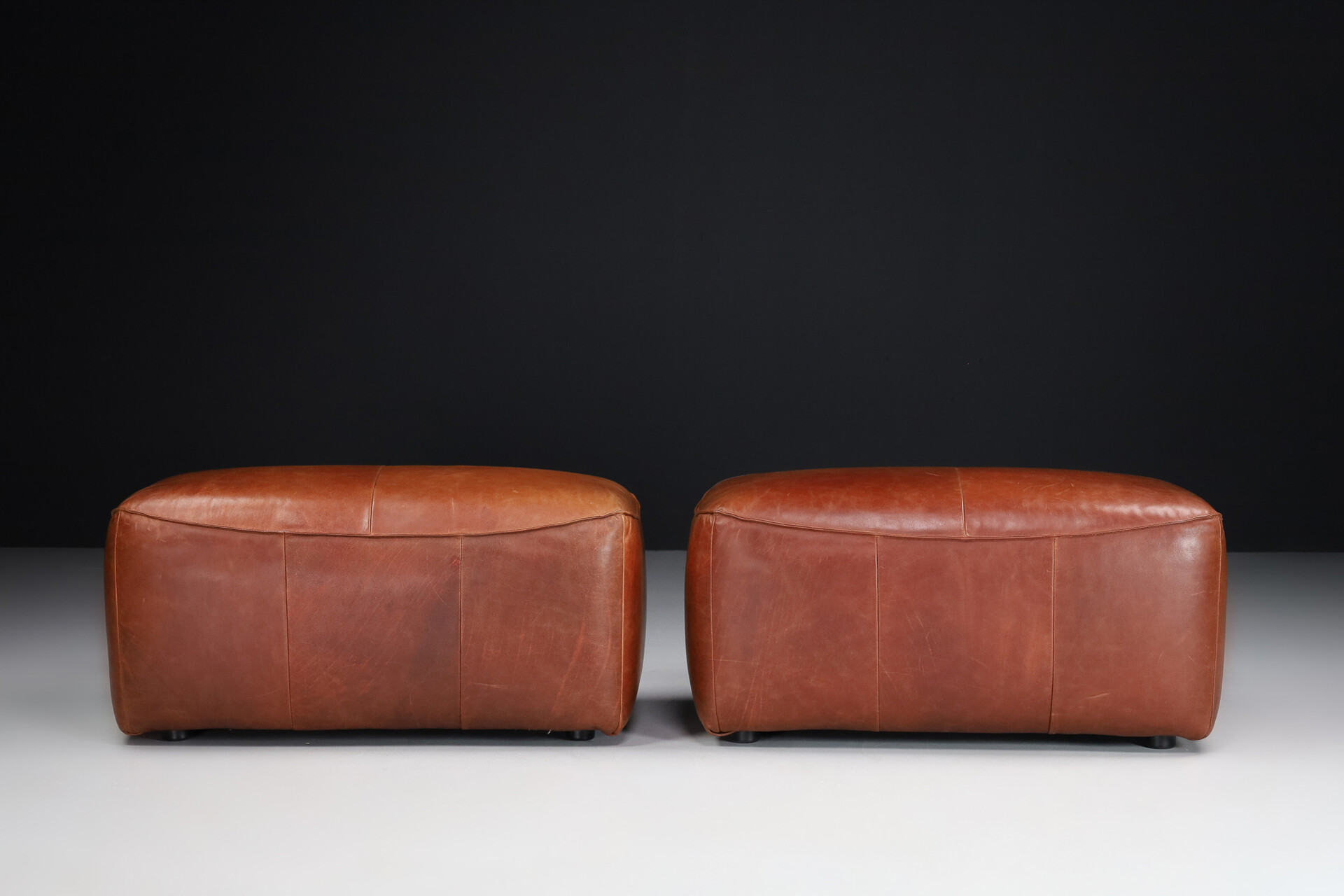 Patinated leather Ottoman, Germany 1980s Mid-20th century