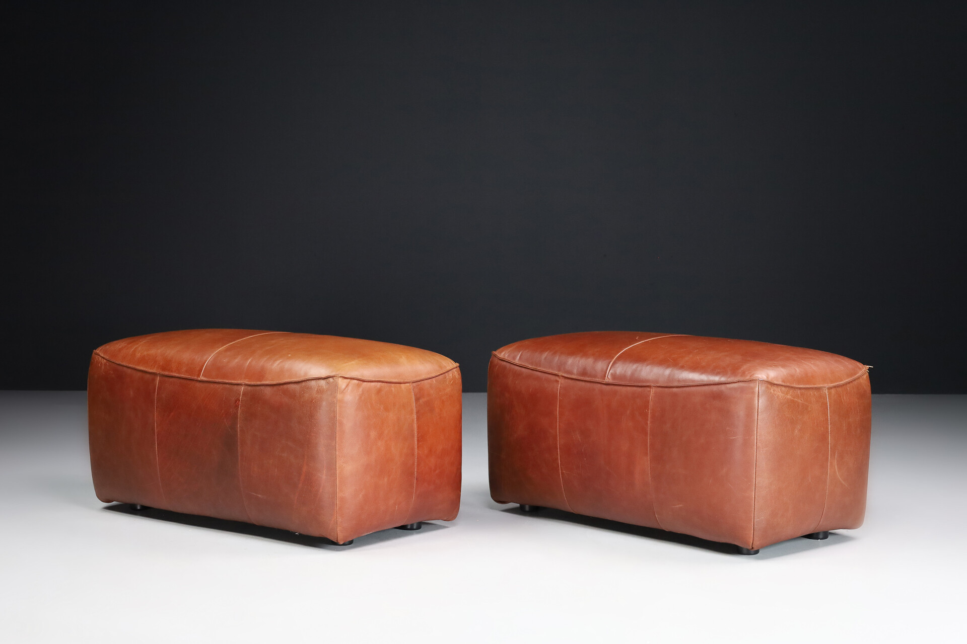 Patinated leather Ottoman, Germany 1980s Mid-20th century