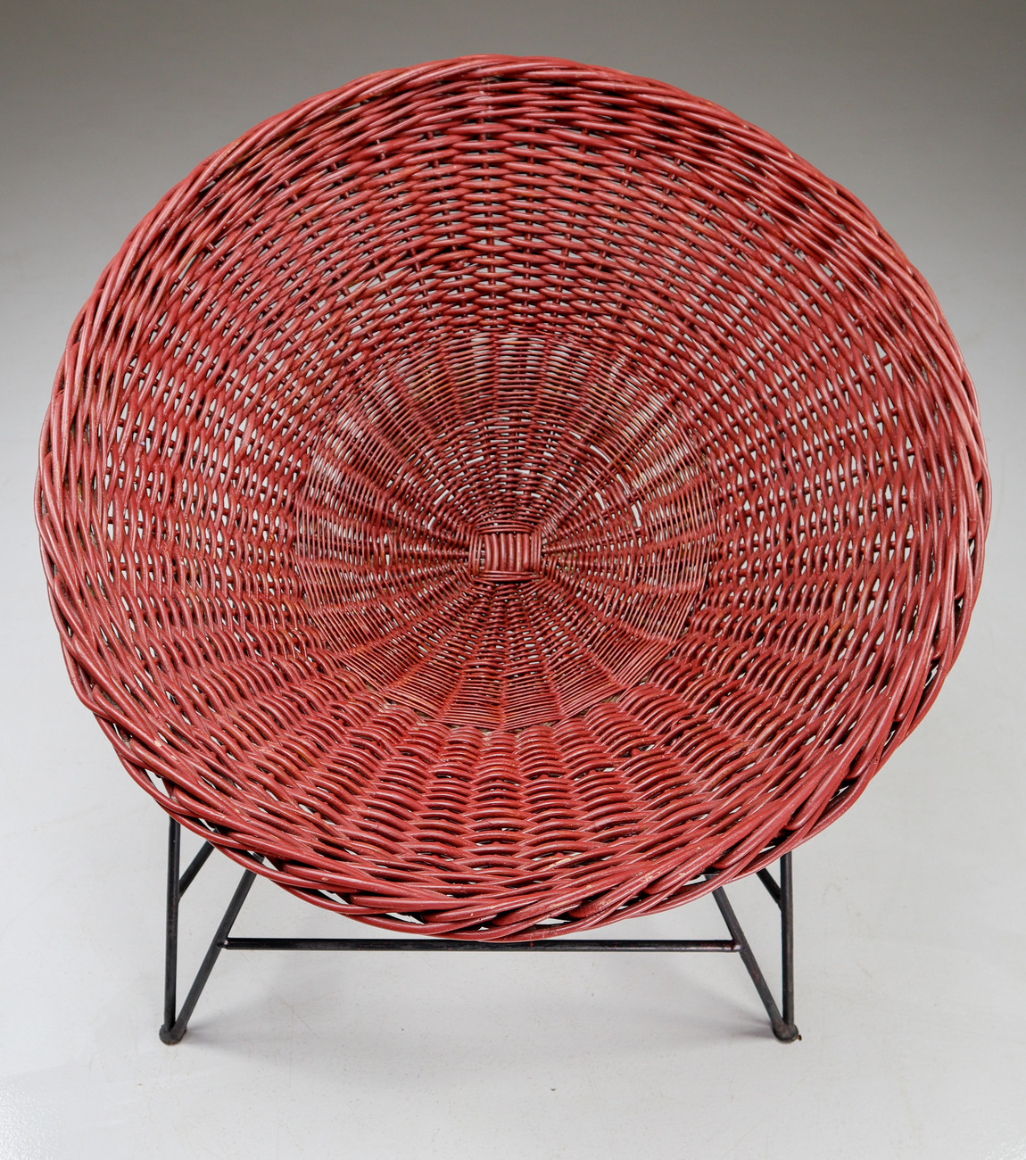 Patinated Mid Century Modern Wicker Midcentury Wicker Easy-Lounge-Patio Chair Designed In Europe, Mid-20th century