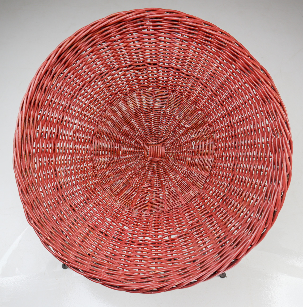 Patinated Mid Century Modern Wicker Midcentury Wicker Easy-Lounge-Patio Chair Designed In Europe, Mid-20th century