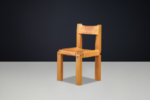 Pierre Chapo S11 Dining Chair in Elm and Cognac Leather, France, 1960s Mid-20th century