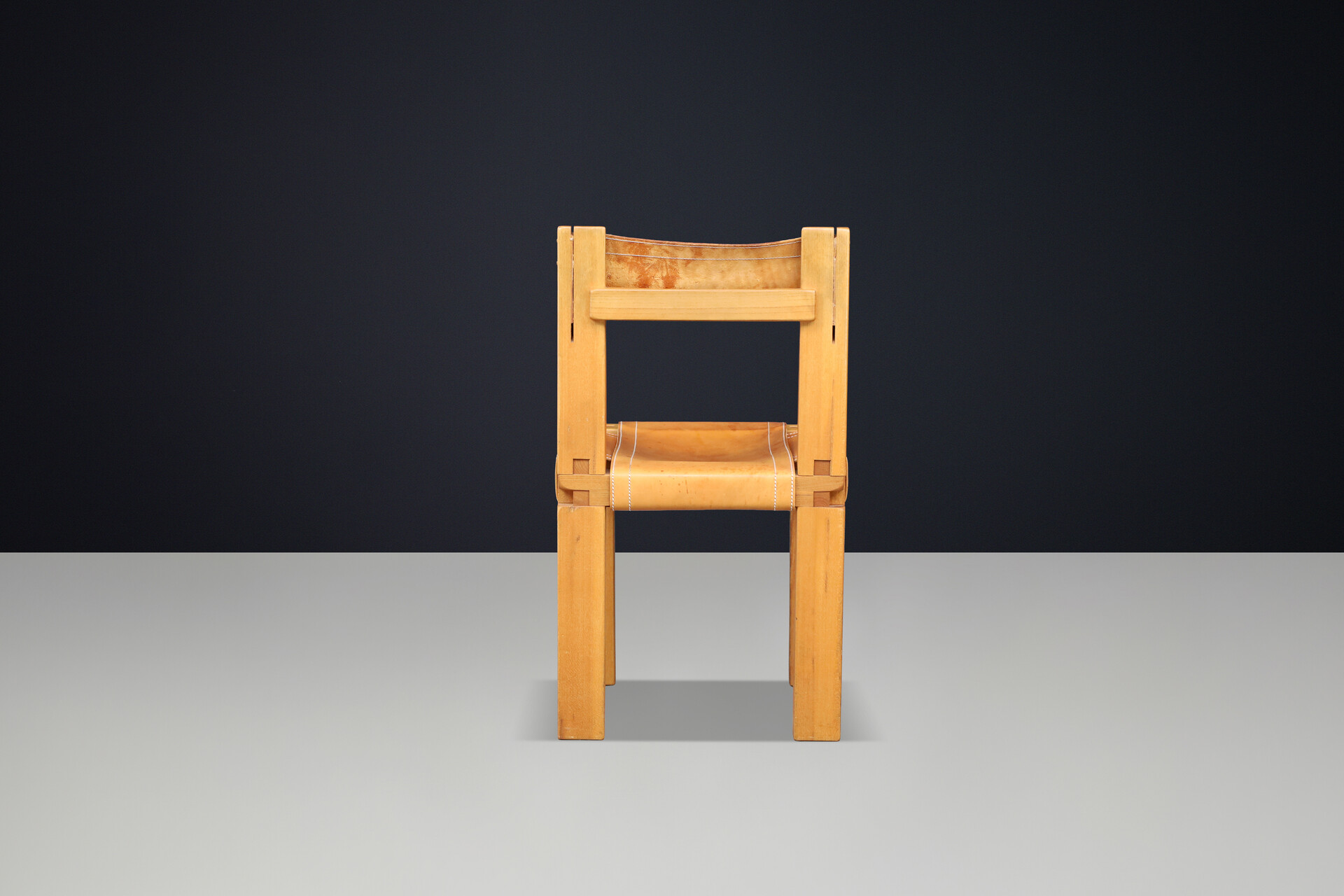 Pierre Chapo S11 Dining Chair in Elm and Cognac Leather, France, 1960s Mid-20th century