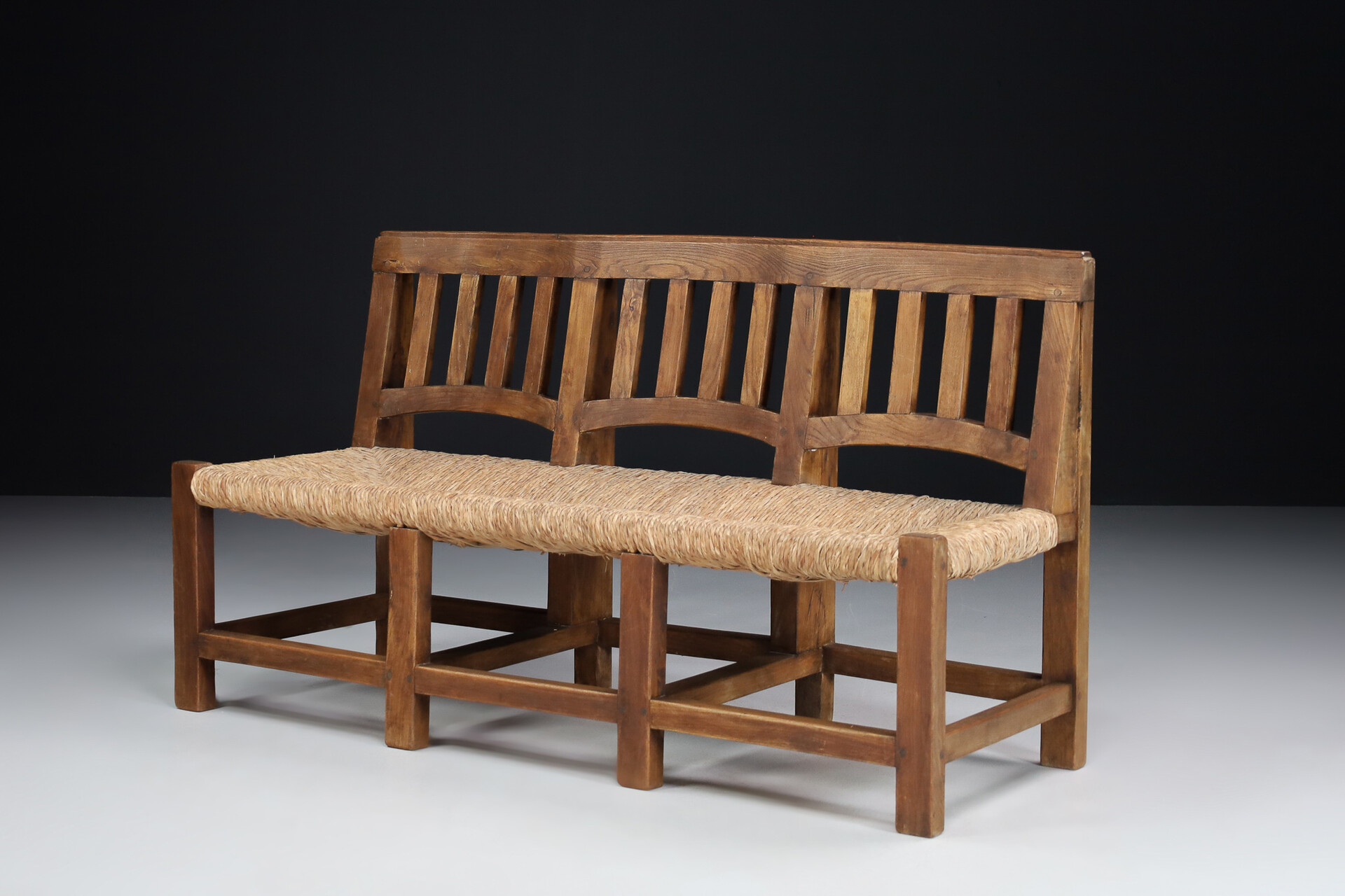 Pinewood and Straw Bench, France 1950s Mid-20th century