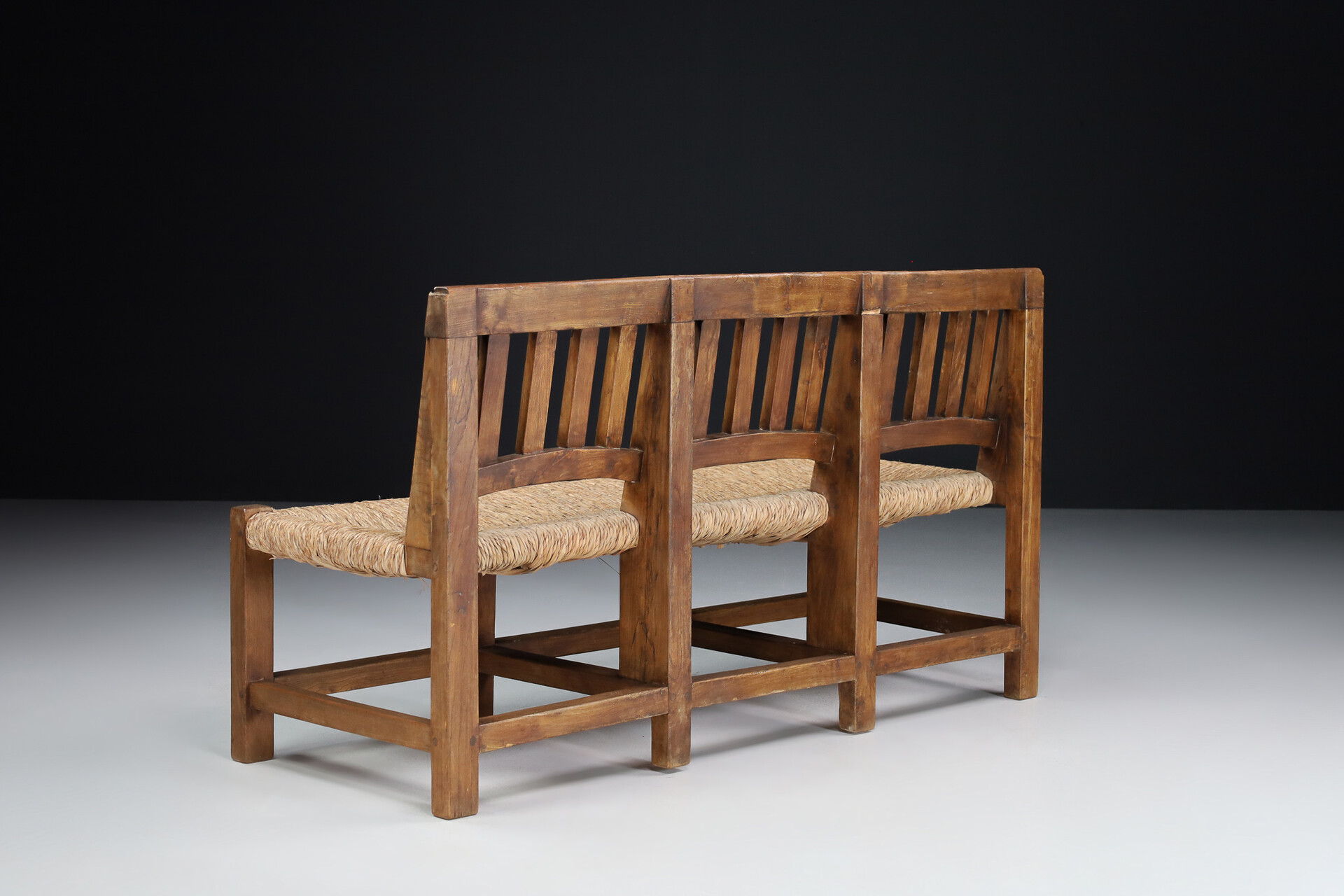 Pinewood and Straw Bench, France 1950s Mid-20th century