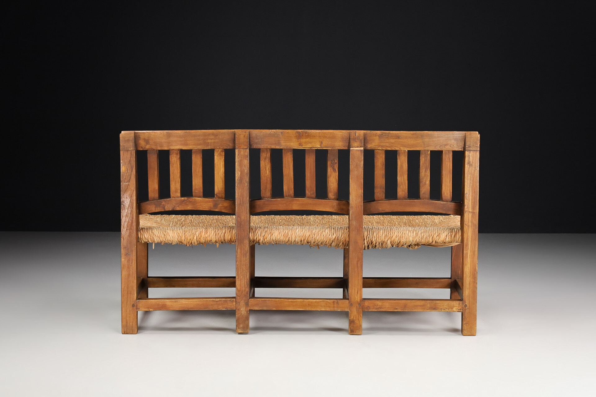 Pinewood and Straw Bench, France 1950s Mid-20th century