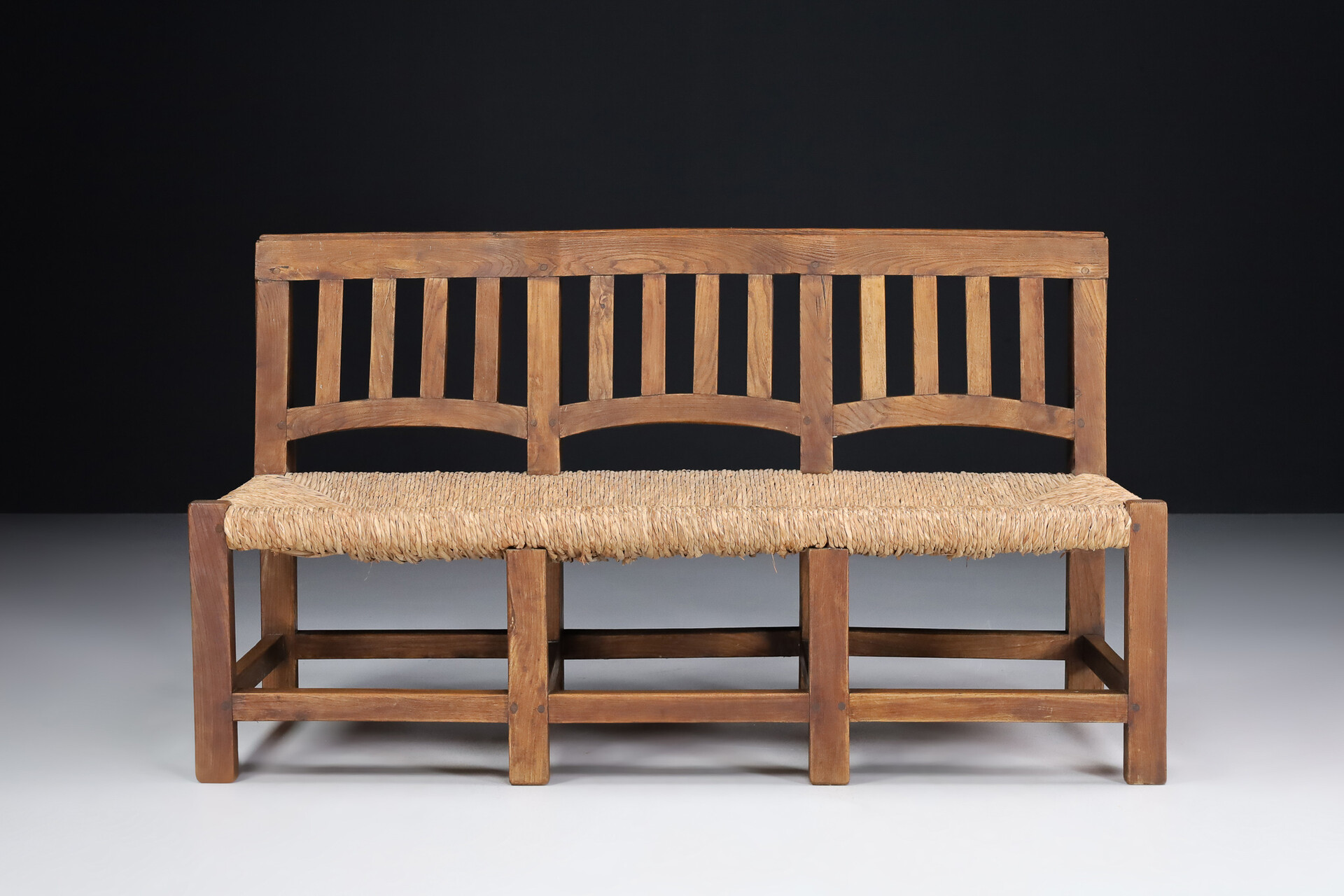 Pinewood and Straw Bench, France 1950s Mid-20th century