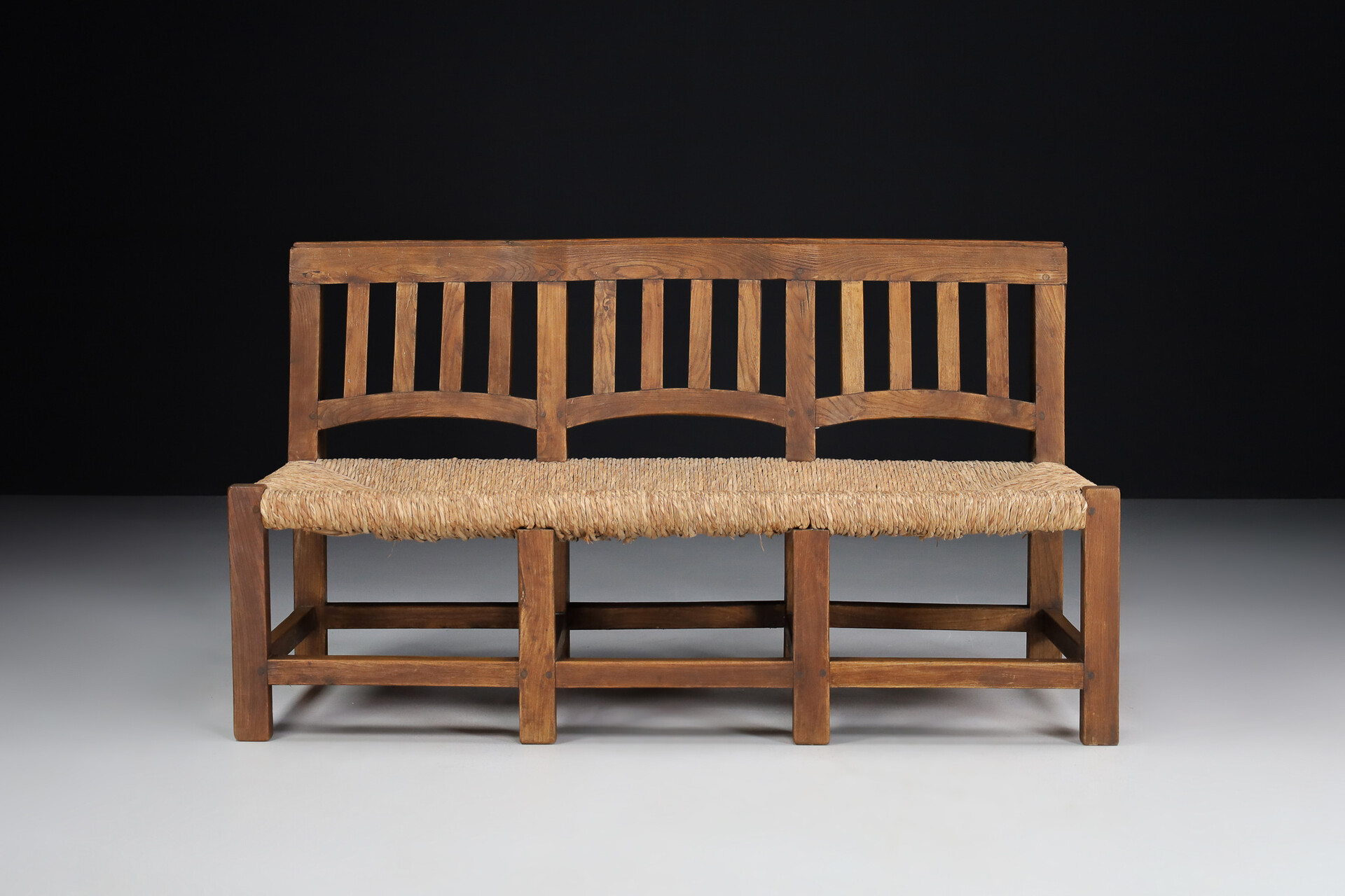 Pinewood and Straw Bench, France 1950s Mid-20th century