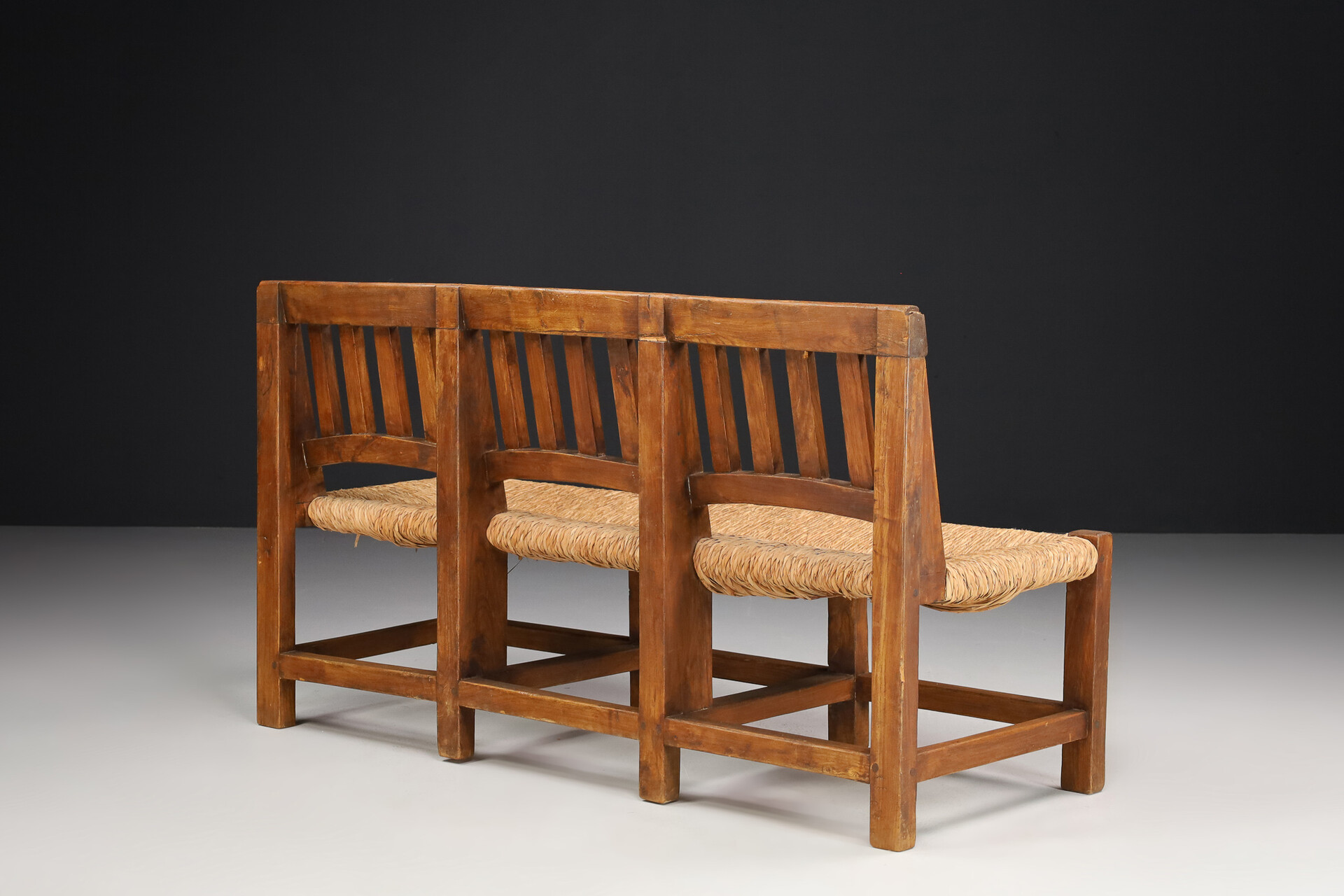 Pinewood and Straw Bench, France 1950s Mid-20th century