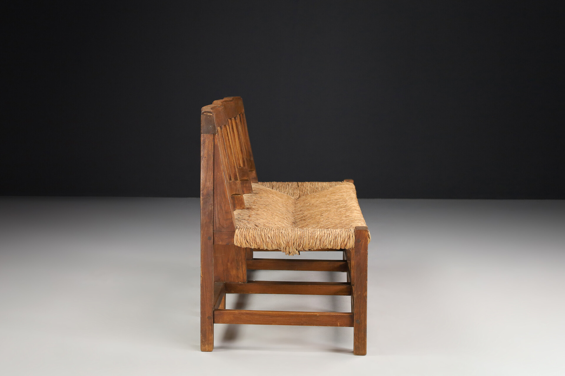 Pinewood and Straw Bench, France 1950s Mid-20th century
