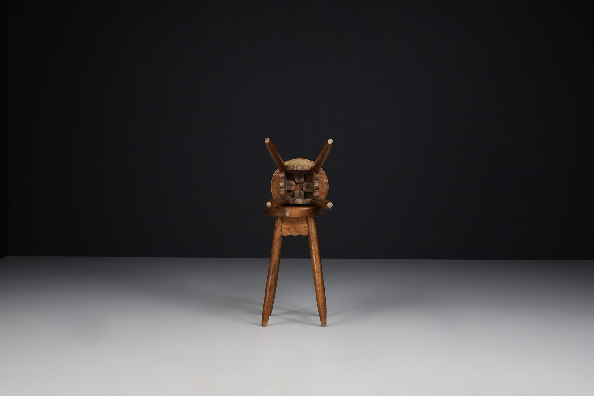 Primitive Brutalism Stools or side tables in stained pine , Spain 1950s Mid-20th century