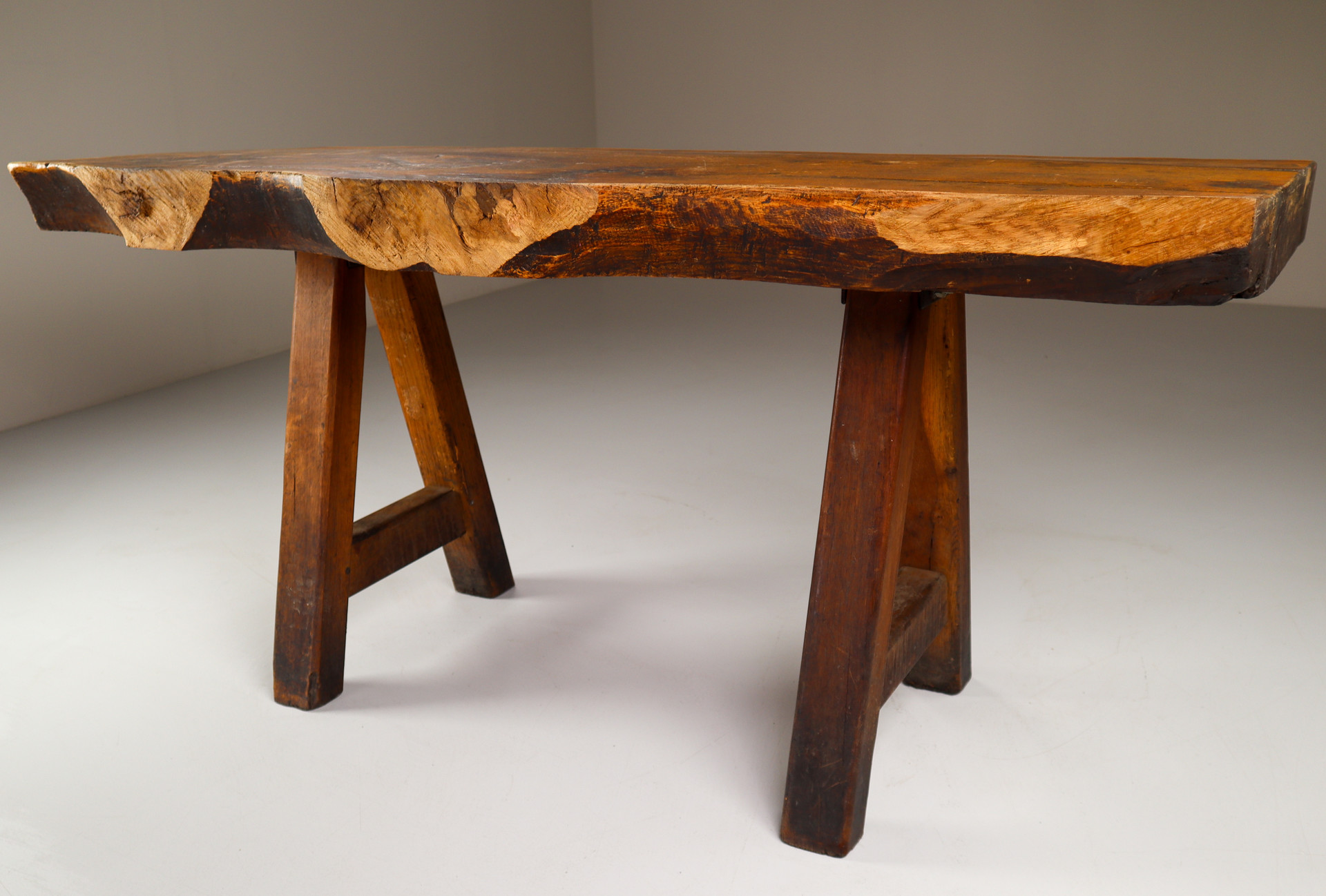 Primitive / Brutalist Heavy Oak Ding Table / side table France 1960s Mid-20th century