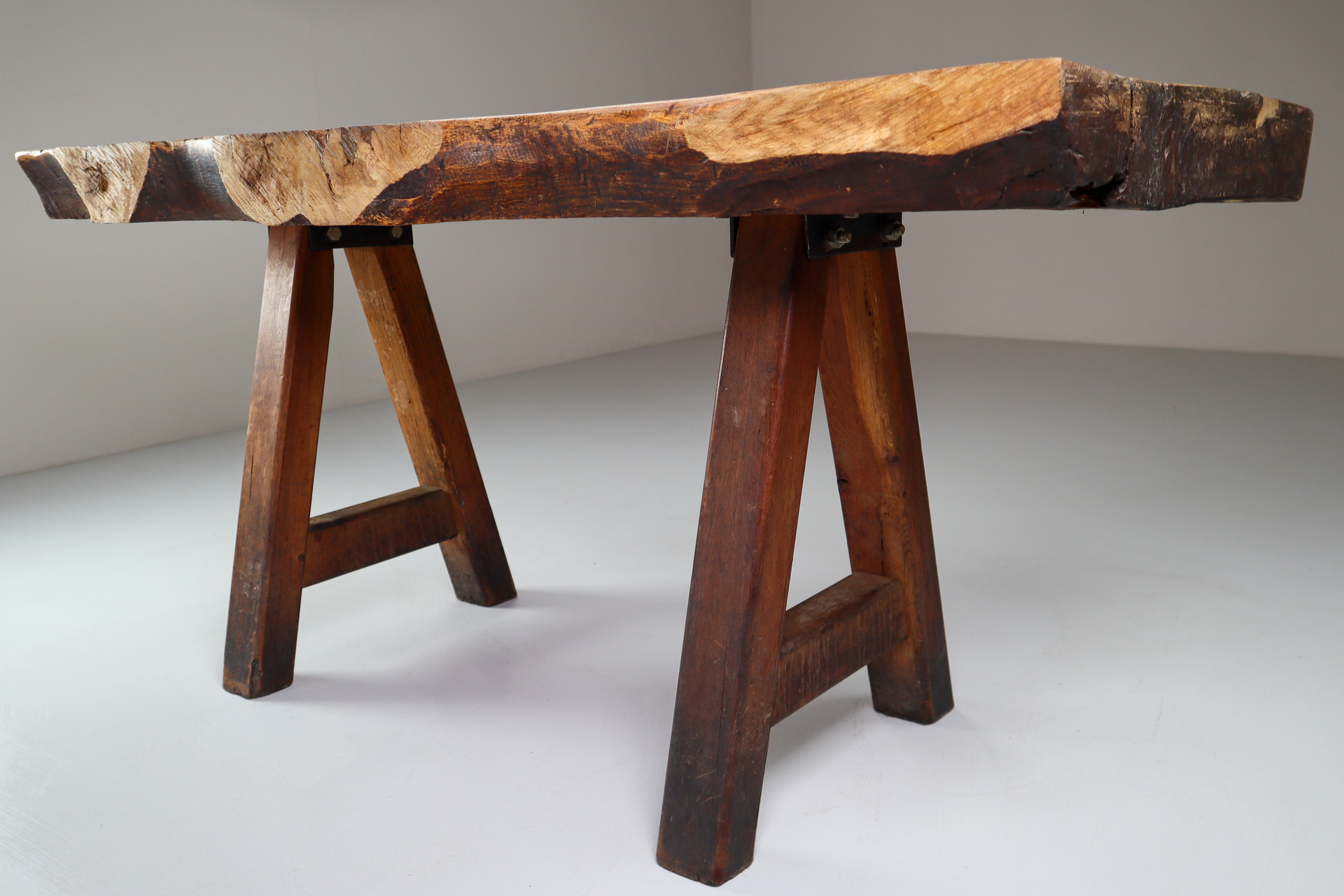 Primitive / Brutalist Heavy Oak Ding Table / side table France 1960s Mid-20th century