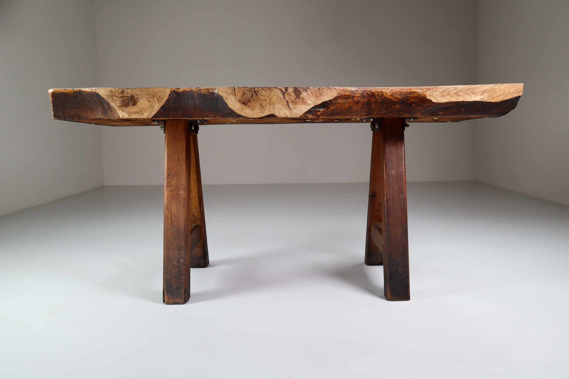 Primitive / Brutalist Heavy Oak Ding Table / side table France 1960s Mid-20th century