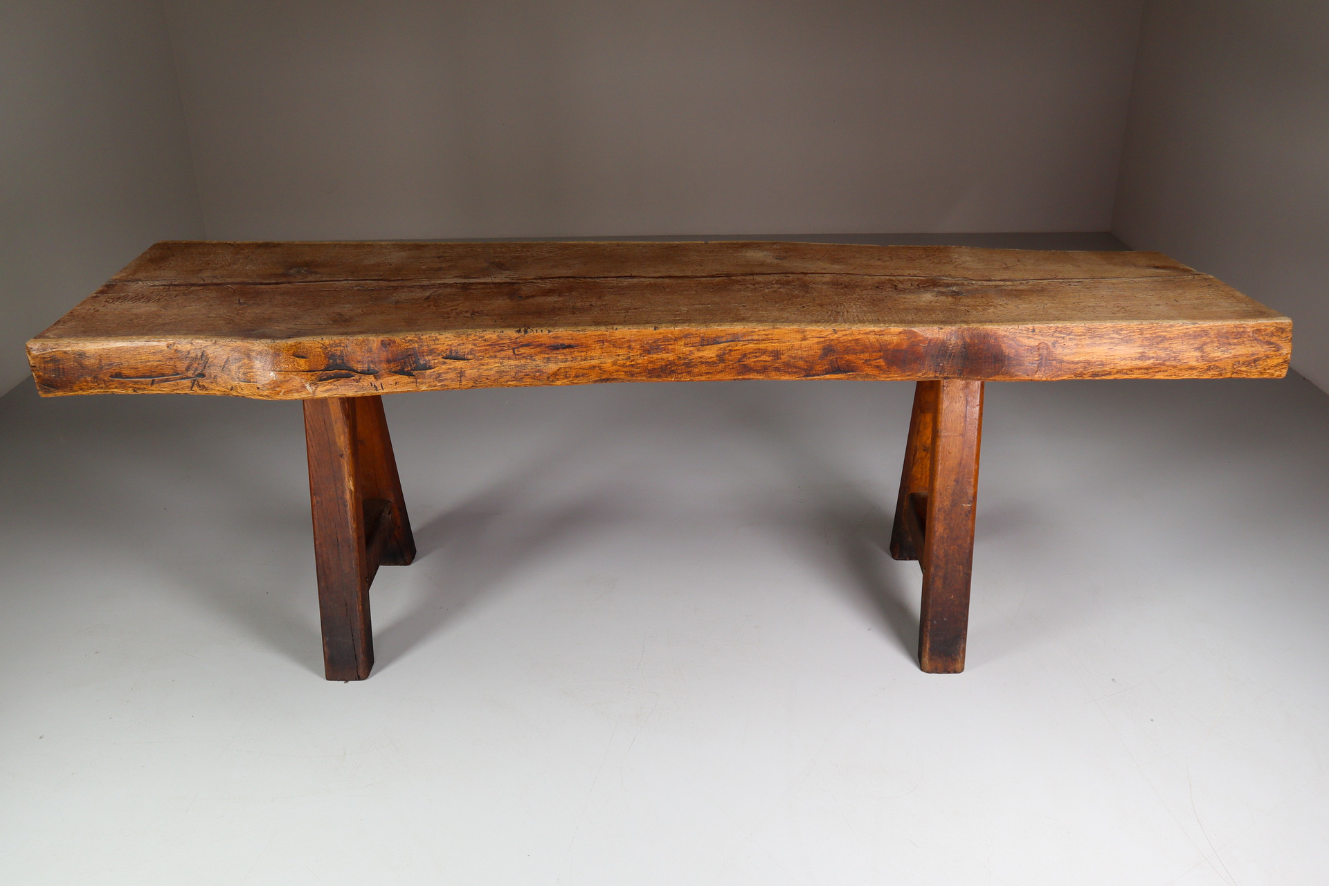 Primitive / Brutalist Heavy Oak Ding Table / side table France 1960s Mid-20th century