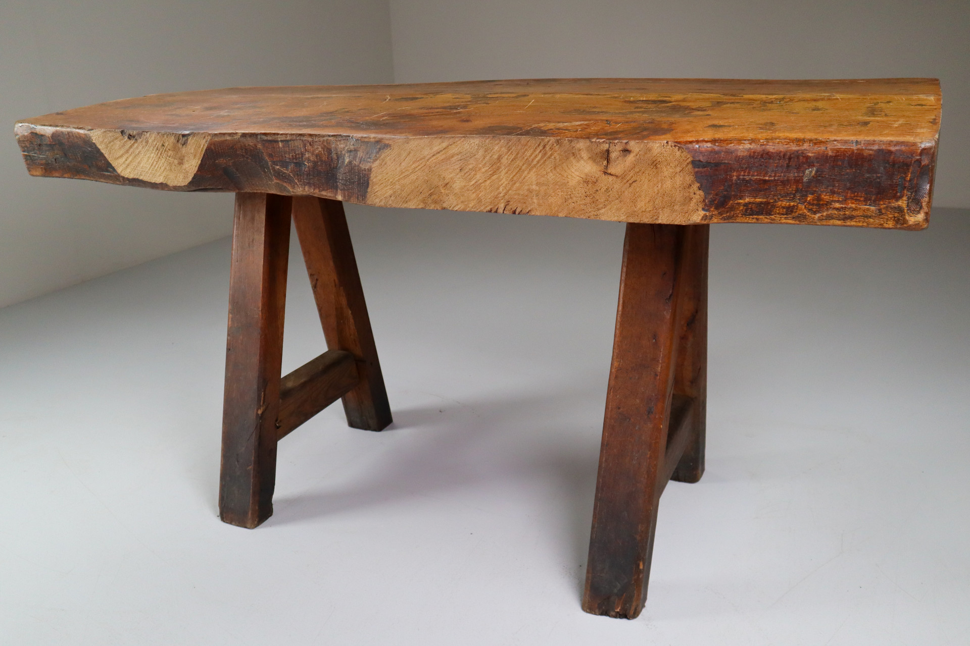 Primitive / Brutalist Heavy Oak Dining Table / side table France 1960s Mid-20th century