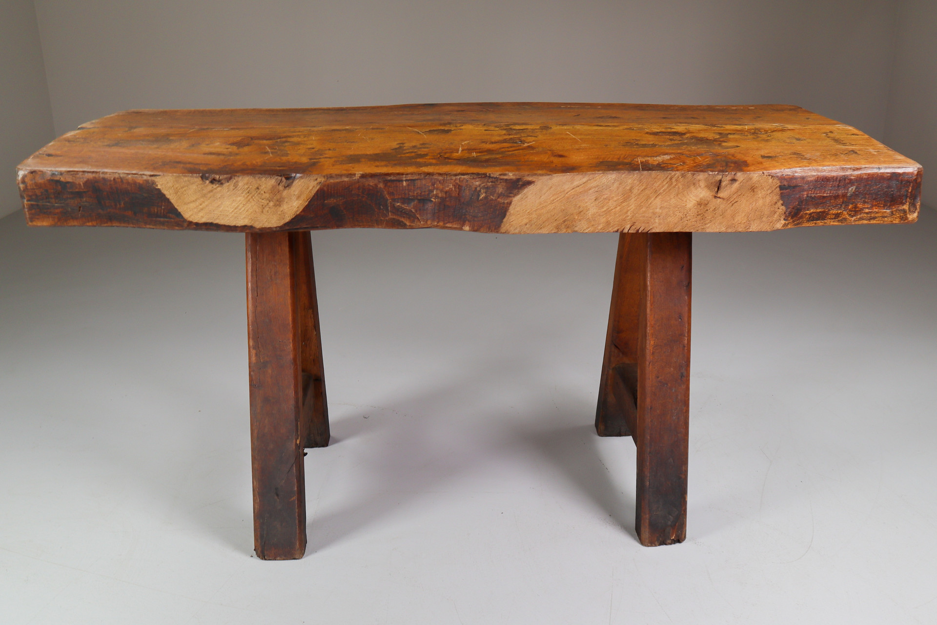 Primitive / Brutalist Heavy Oak Dining Table / side table France 1960s Mid-20th century