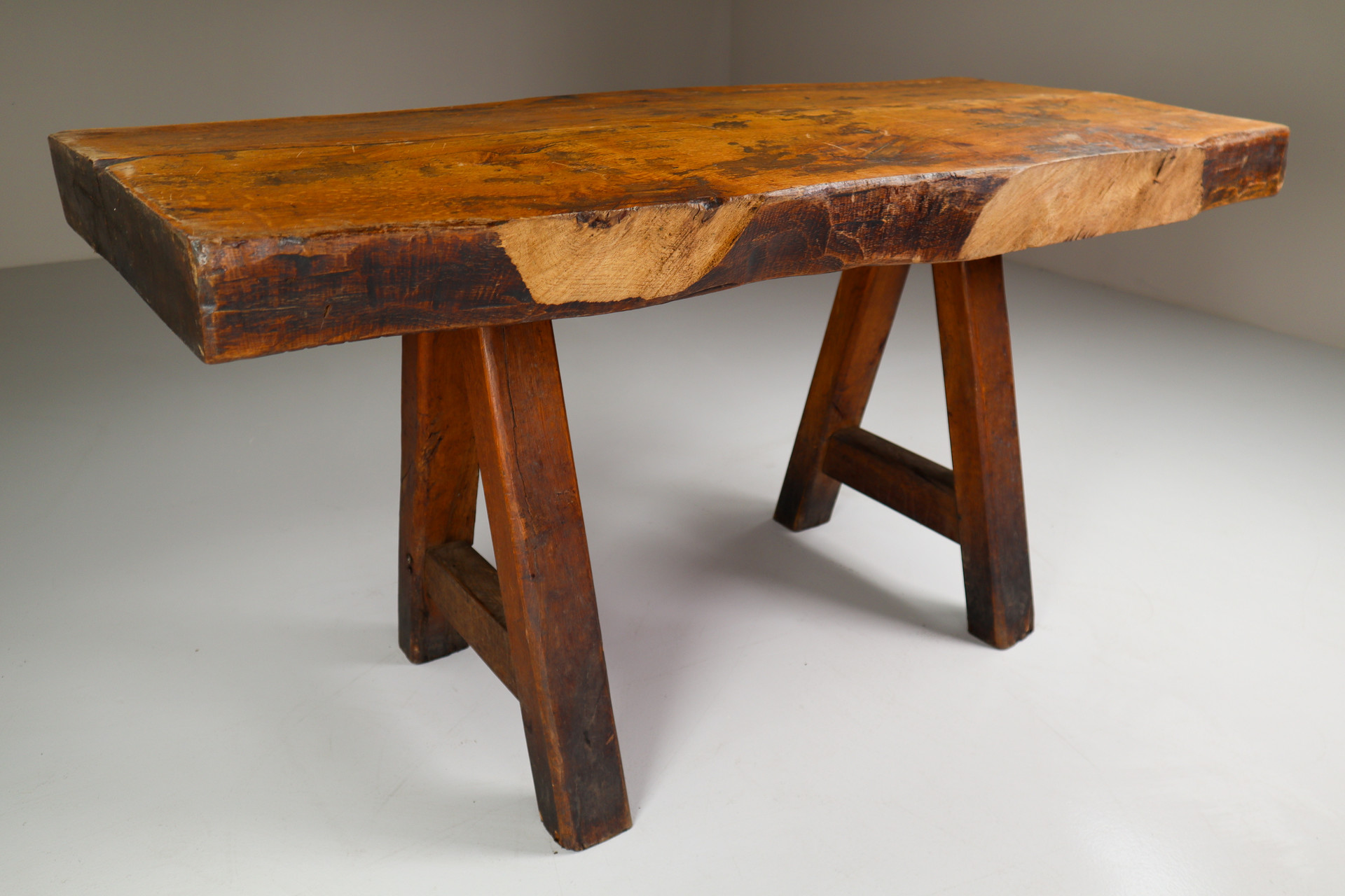 Primitive / Brutalist Heavy Oak Dining Table / side table France 1960s Mid-20th century
