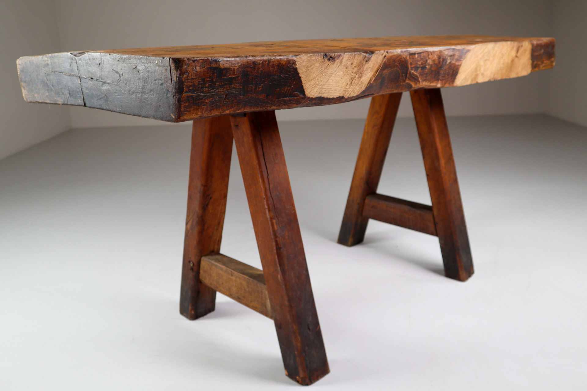 Primitive / Brutalist Heavy Oak Dining Table / side table France 1960s Mid-20th century