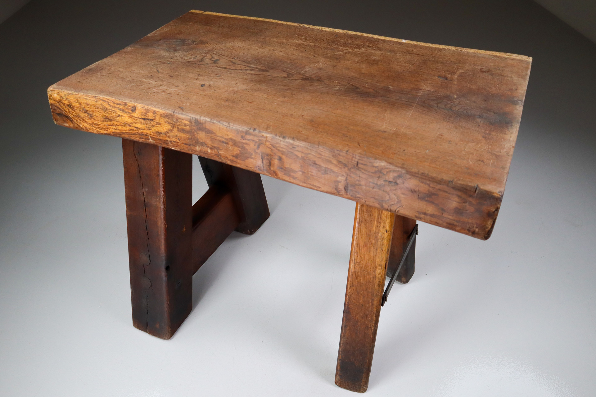 Primitive / brutalist heavy Oak working - side table France 1960s Mid-20th century