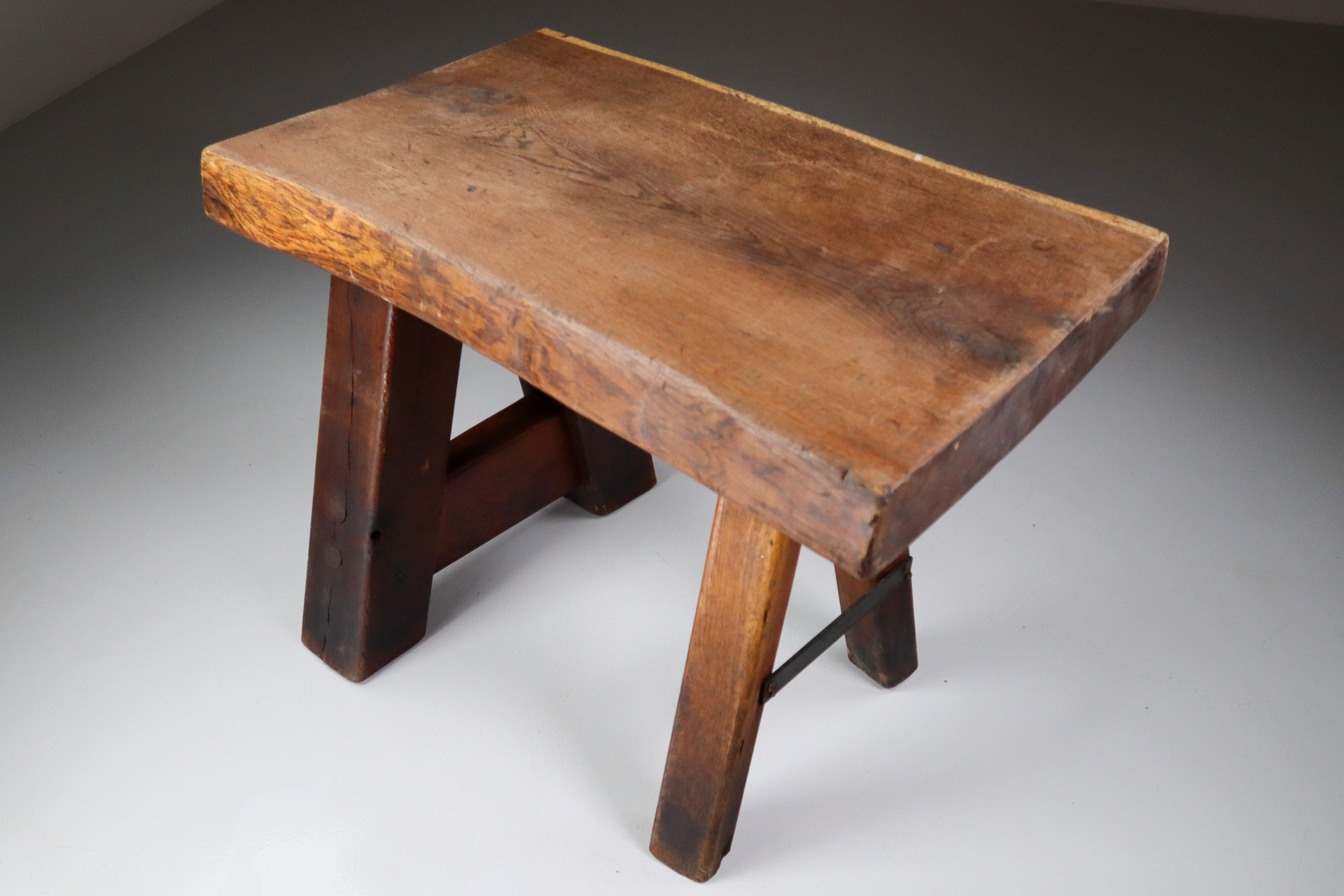 Primitive / brutalist heavy Oak working - side table France 1960s Mid-20th century