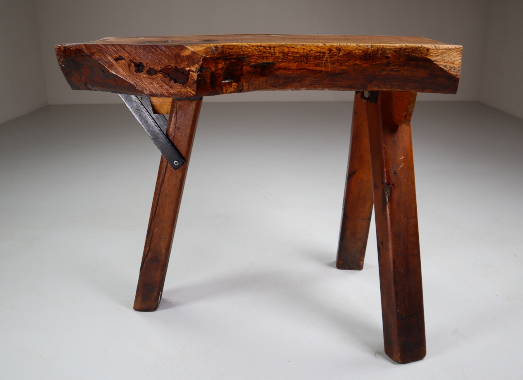 Primitive / Brutalist Heavy Oak Working - Side Table France 1960s Mid-20th century