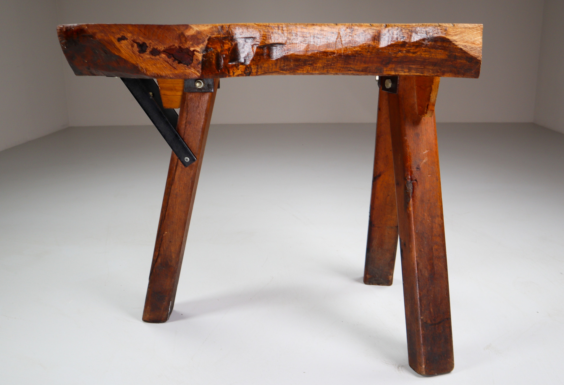 Primitive / Brutalist Heavy Oak Working - Side Table France 1960s Mid-20th century