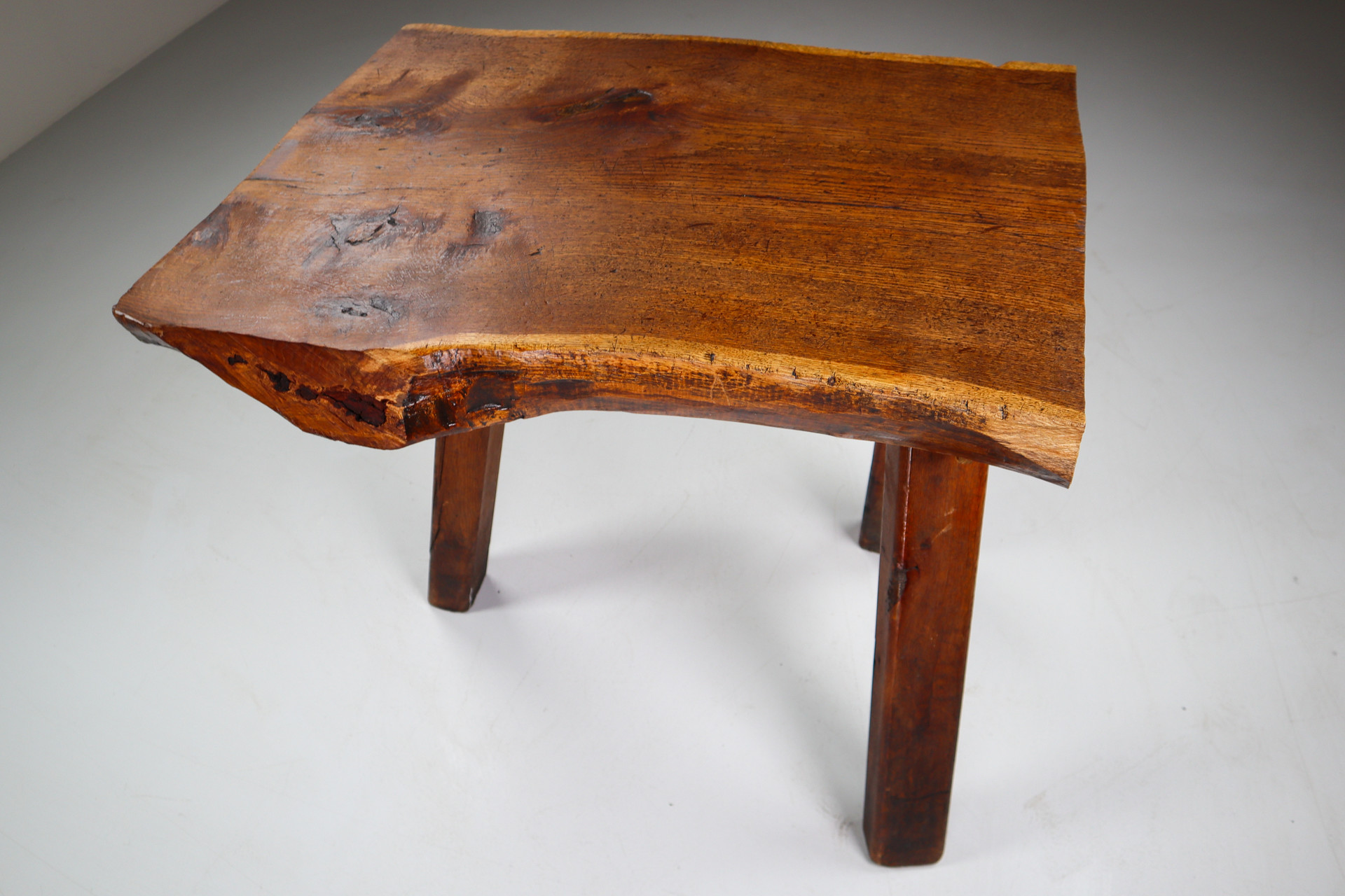 Primitive / Brutalist Heavy Oak Working - Side Table France 1960s Mid-20th century