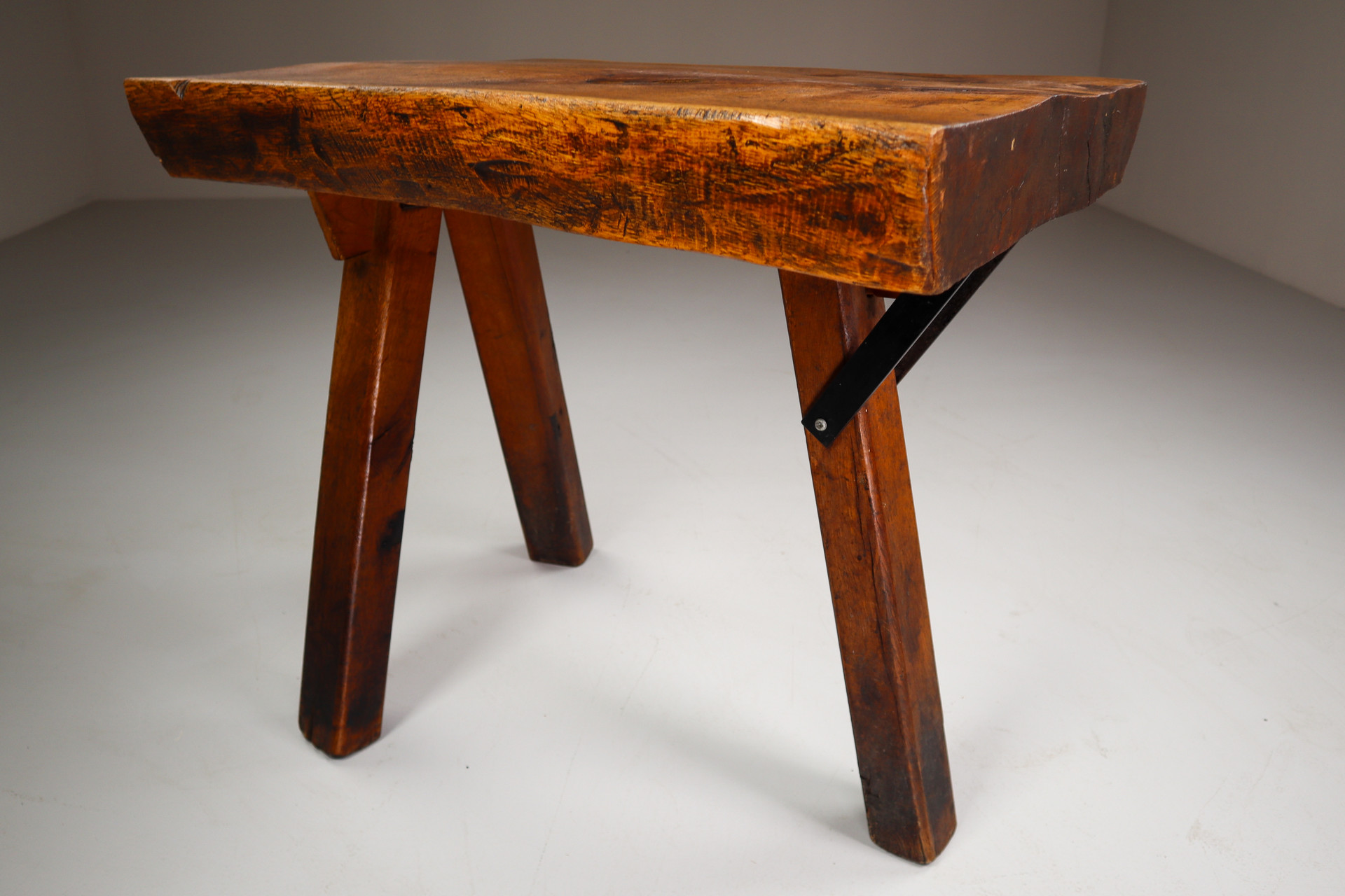 Primitive / Brutalist Heavy Oak Working - Side Table France 1960s Mid-20th century