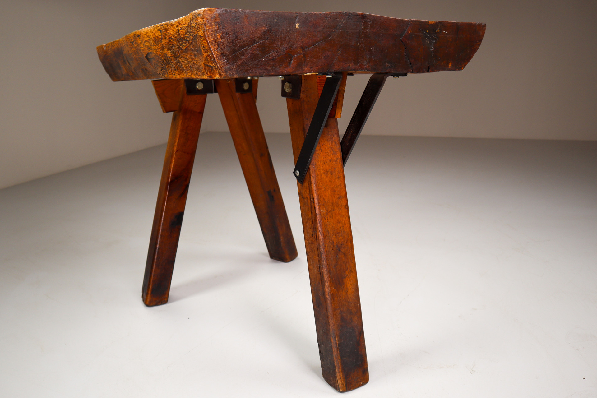 Primitive / Brutalist Heavy Oak Working - Side Table France 1960s Mid-20th century