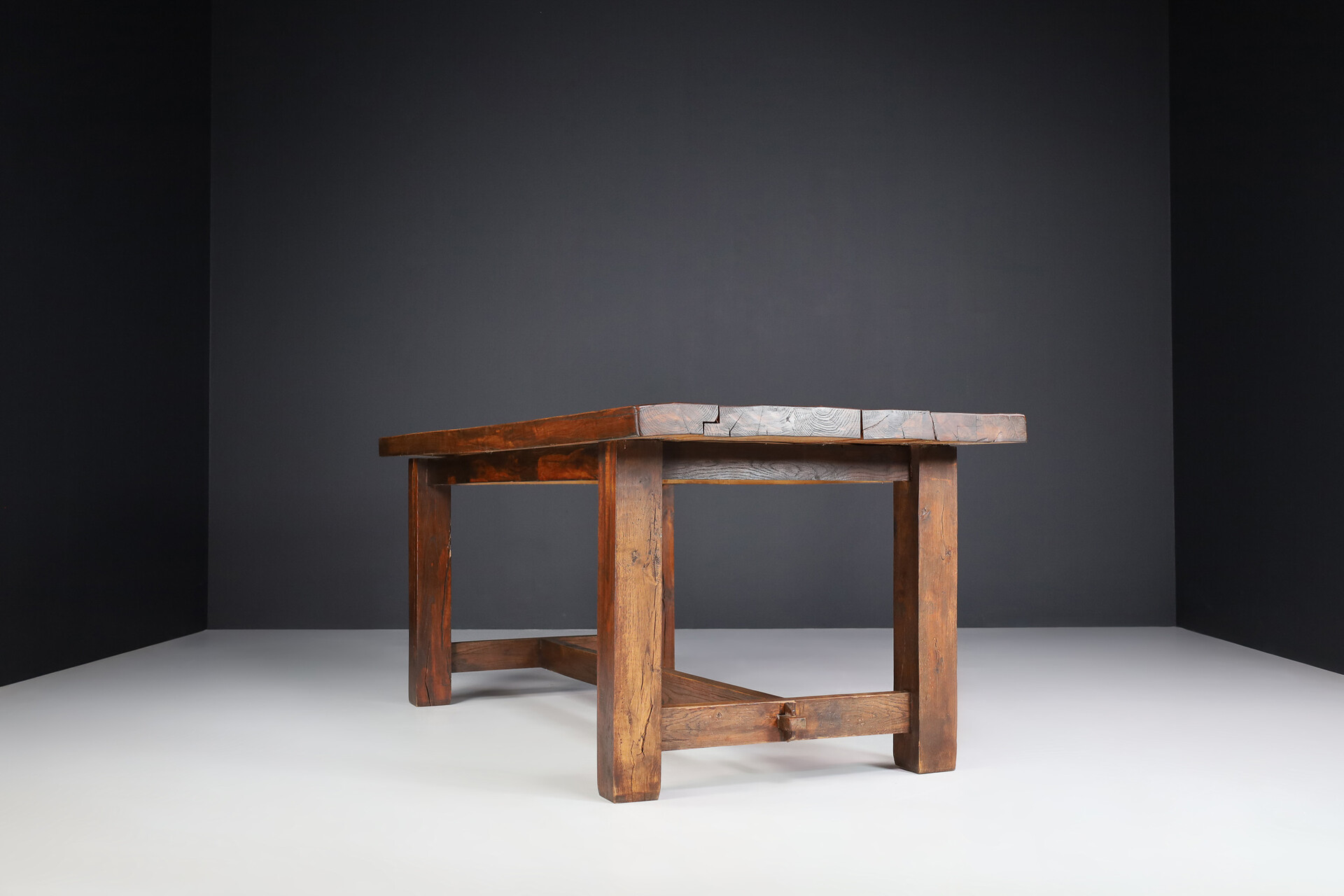 Primitive / Brutalist Oak table , France 1950s Mid-20th century