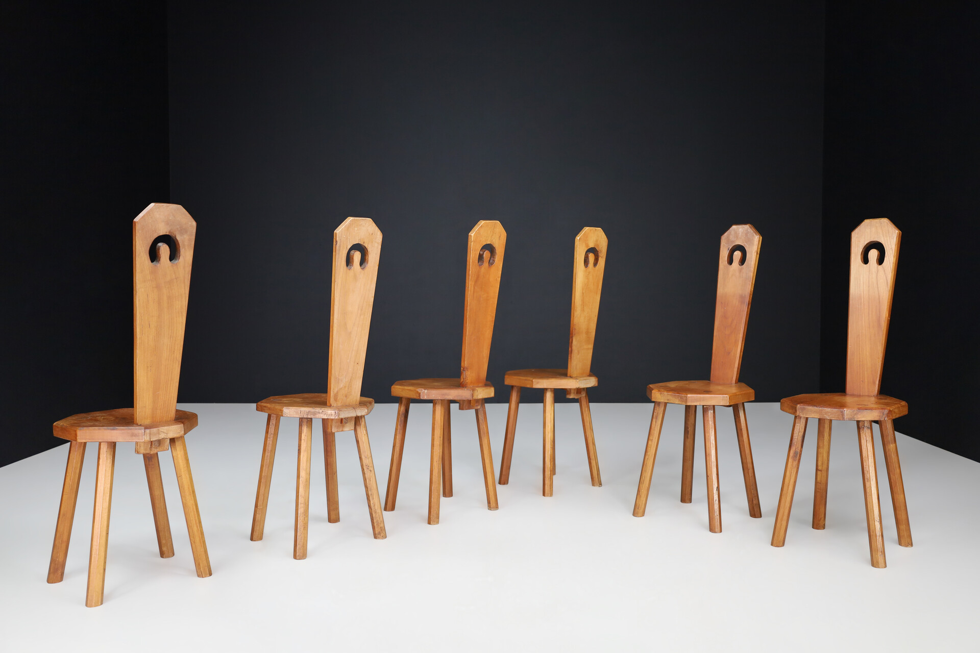 Primitive Chairs in Cherry wood, France ,1950s Mid-20th century