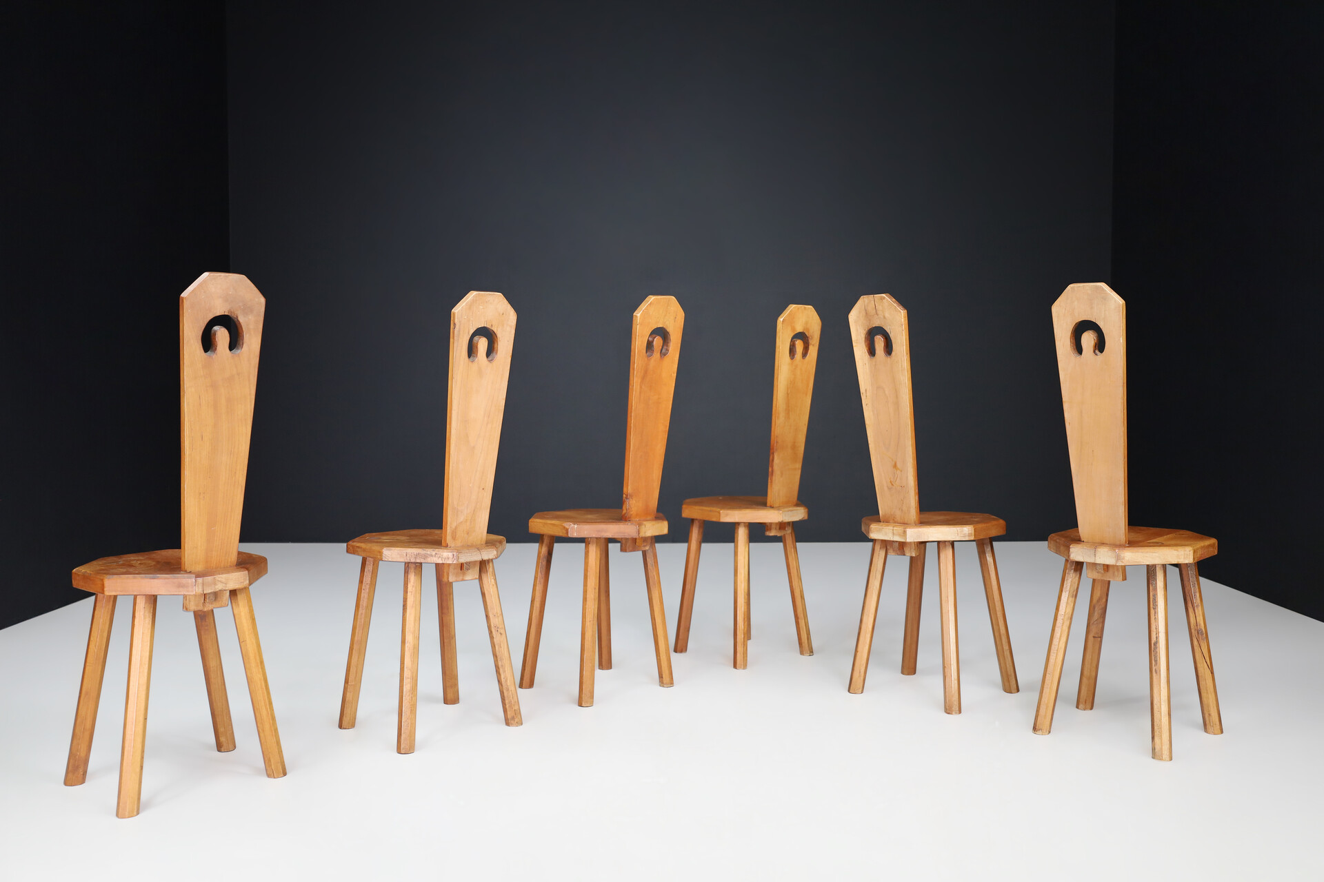 Primitive Chairs in Cherry wood, France ,1950s Mid-20th century